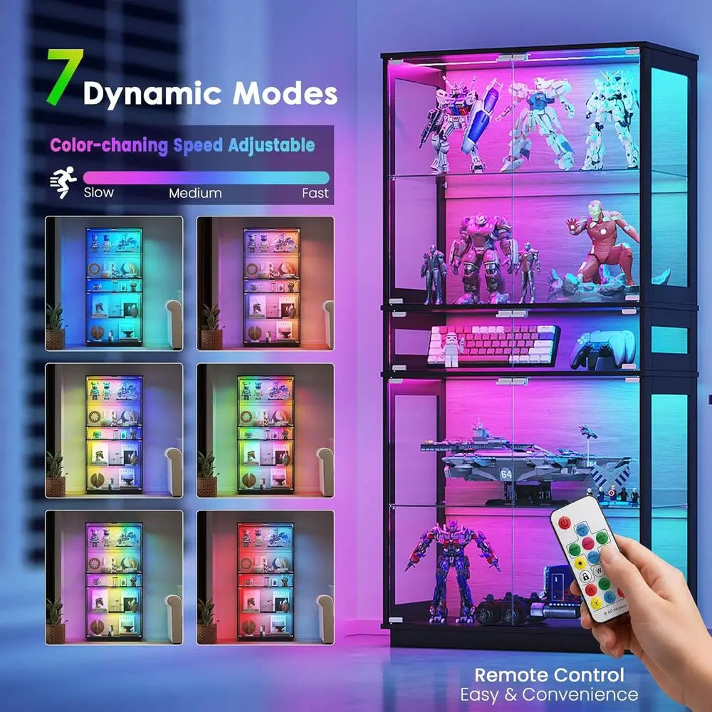 Lighted Glass Display Cabinet For Collectibles With Color Changing Lights