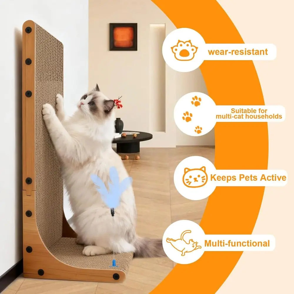 3-in-1 Cat Scratcher for Indoor Cats, 2PK 22in L-Shaped Scratching Board with 1PK Cardboard Box Scratch Pad, Cat Scratch Furnitu