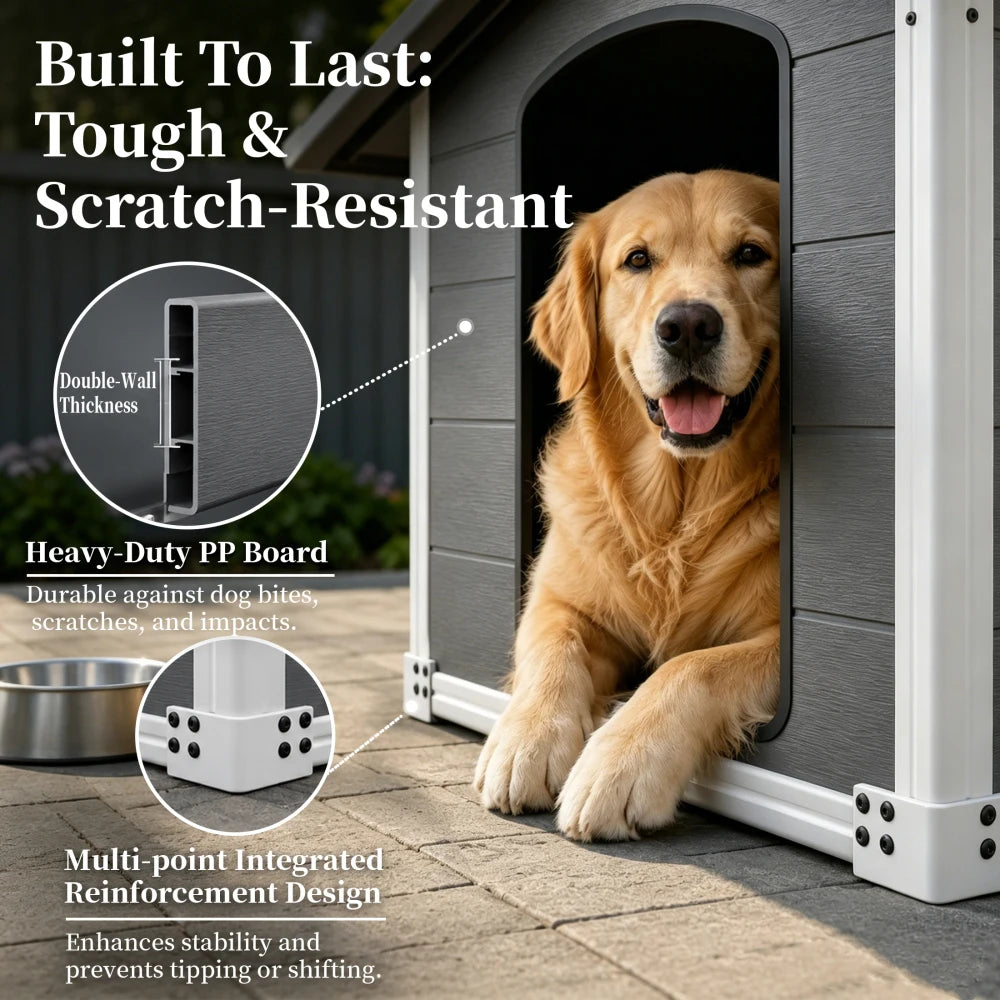 Dog House for Large Breeds, Outdoor Indoor Heavy Duty Pet House, Waterproof UV Protected, Scratch Resistant Double-Wall PP Board