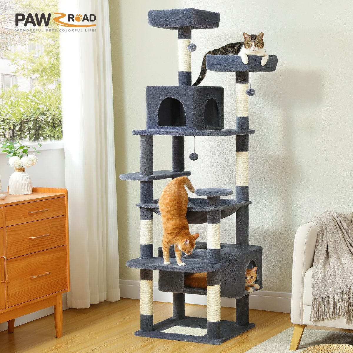 PAWZ Road Indoor Cat Tree With Sisal Posts Hammocks And Condos