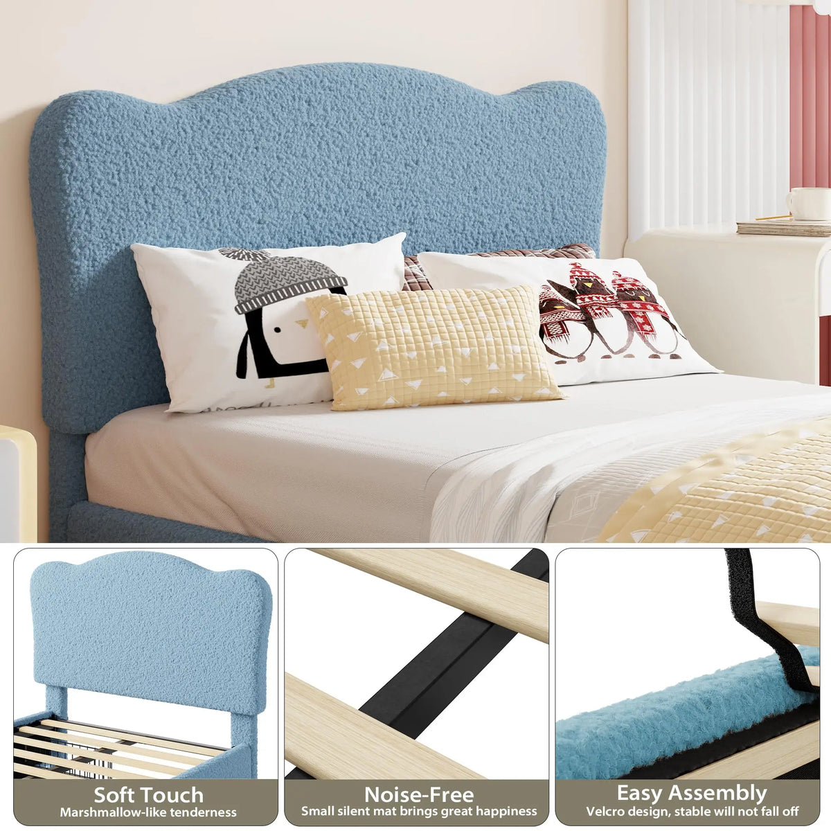 GAOMON Upholstered Platform Bed Frame for Kids - Full and Twin Size Options with 2 Storage Drawers - Velvet Headboard, Sturdy Wooden Slats, Low Profile, Noise-Free, No Box Spring Needed - Ideal for Bedroom or Dorm