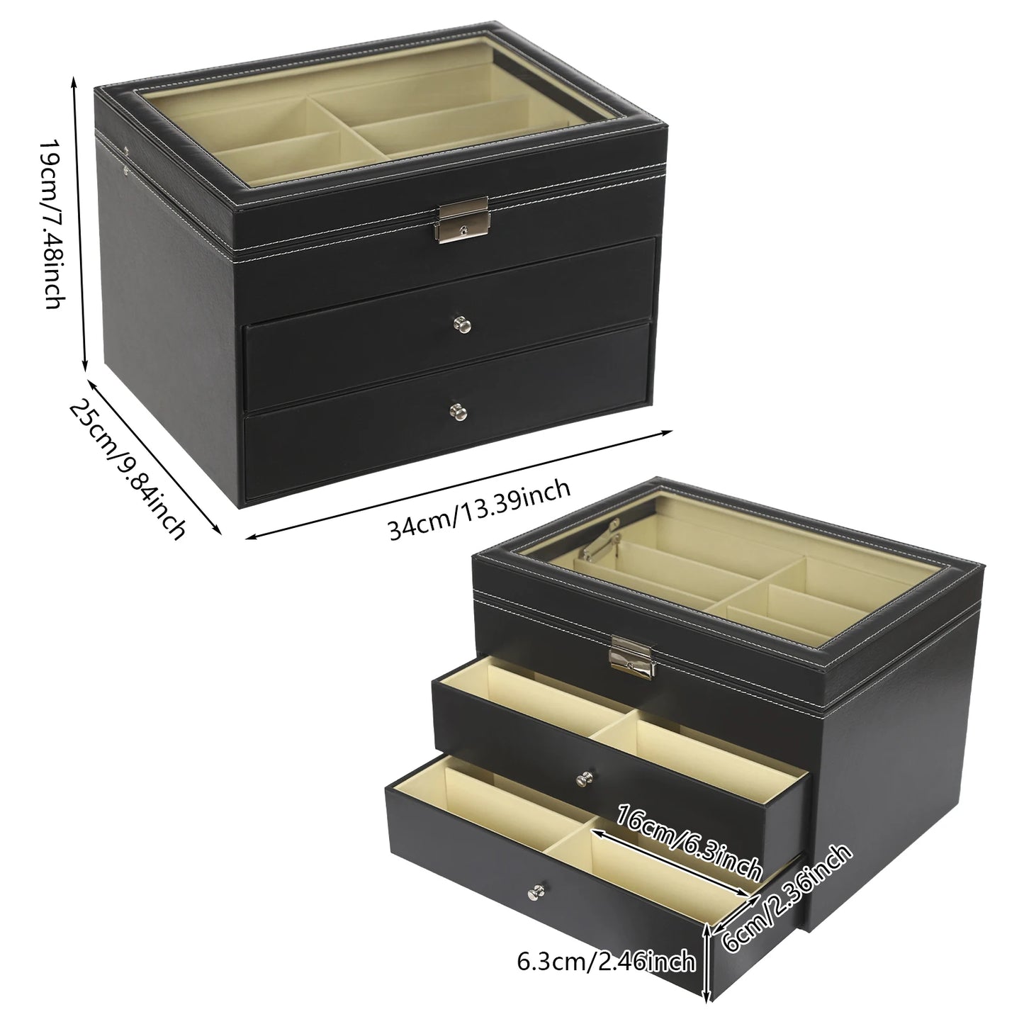 3 Layer Leather Sunglass Organizer Box Drawer Holds 24 Sunglasses