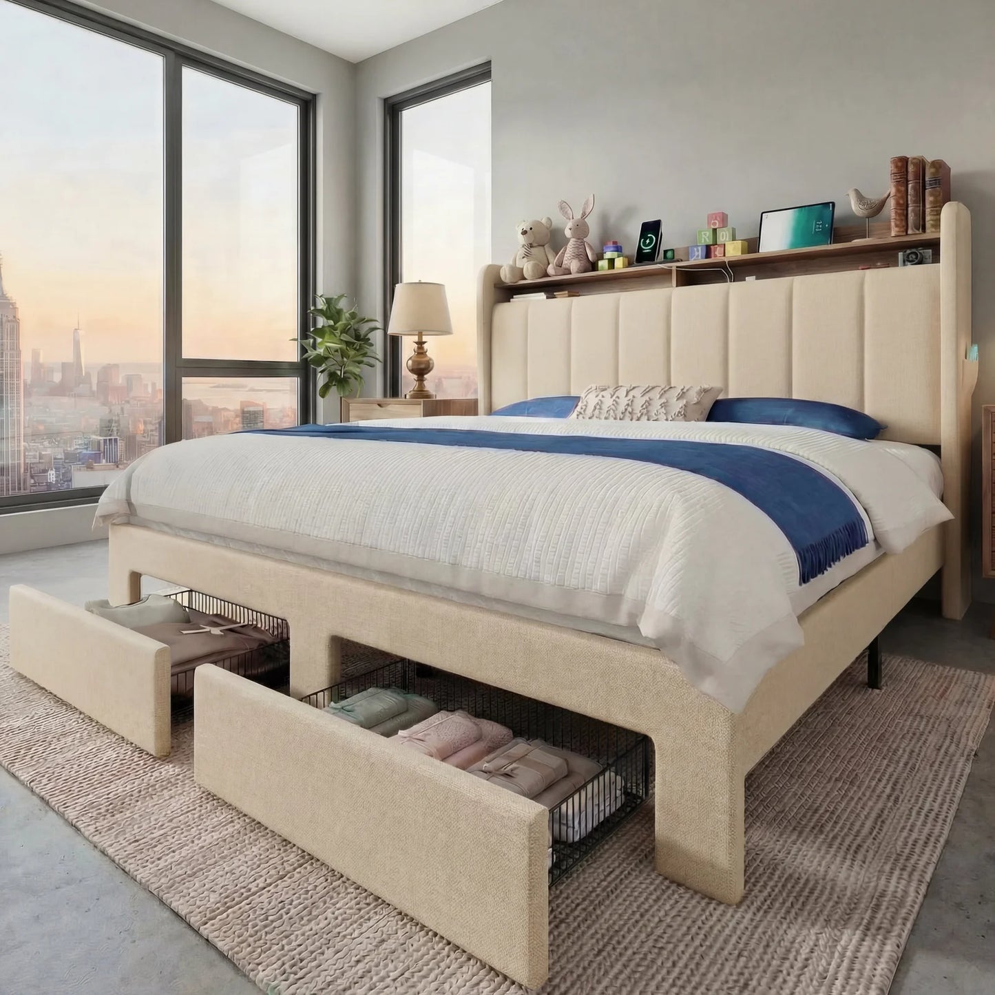 Hoomic Bed Frame With Storage Drawers And Integrated Led Lighting