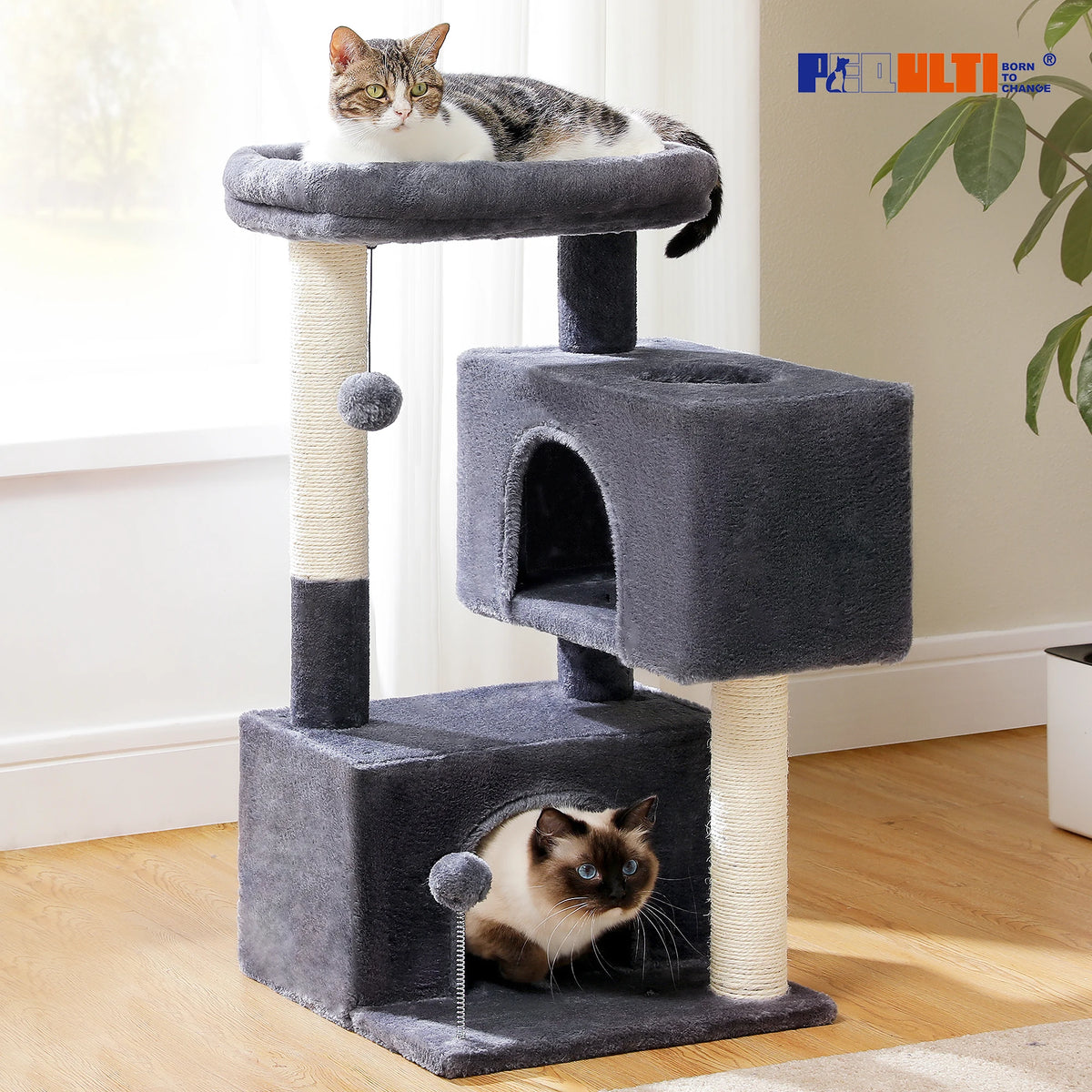 Multi-Level Cat Tree Tower with Sisal Scratching Posts Soft Padded Perch Large Cat Condo for Indoor Kitten Bed House Cat Toys