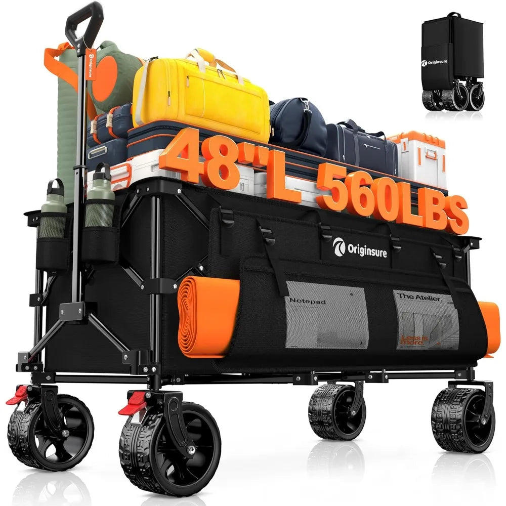 XMSJ Heavy Duty Folding Beach Wagon Cart With All Terrain Wheels
