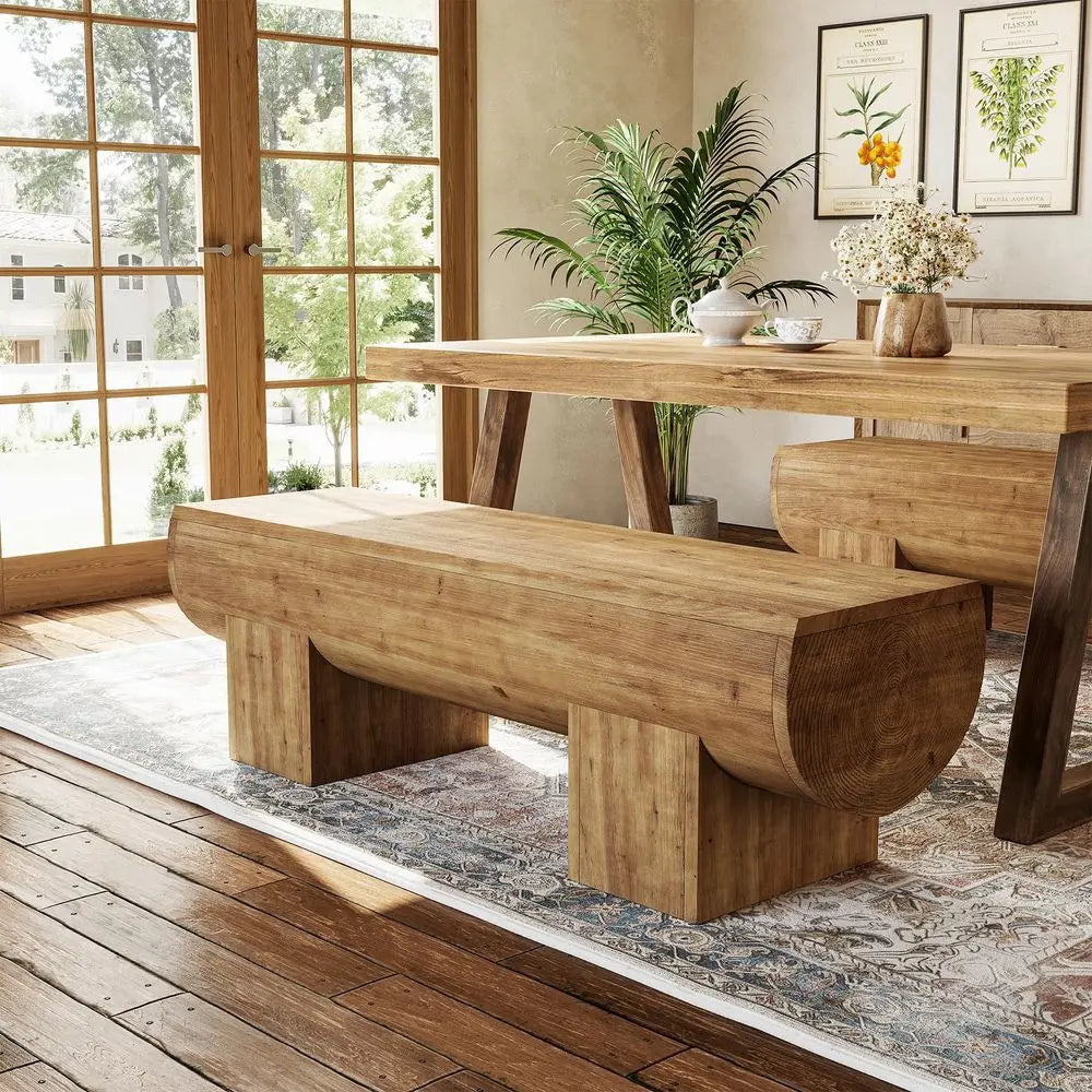 Wood Entryway Bench, 47 End of Bed Bench, Farmhouse Indoor Entry Bench Seat for Bedroom, Living Room, Hallway, Brown