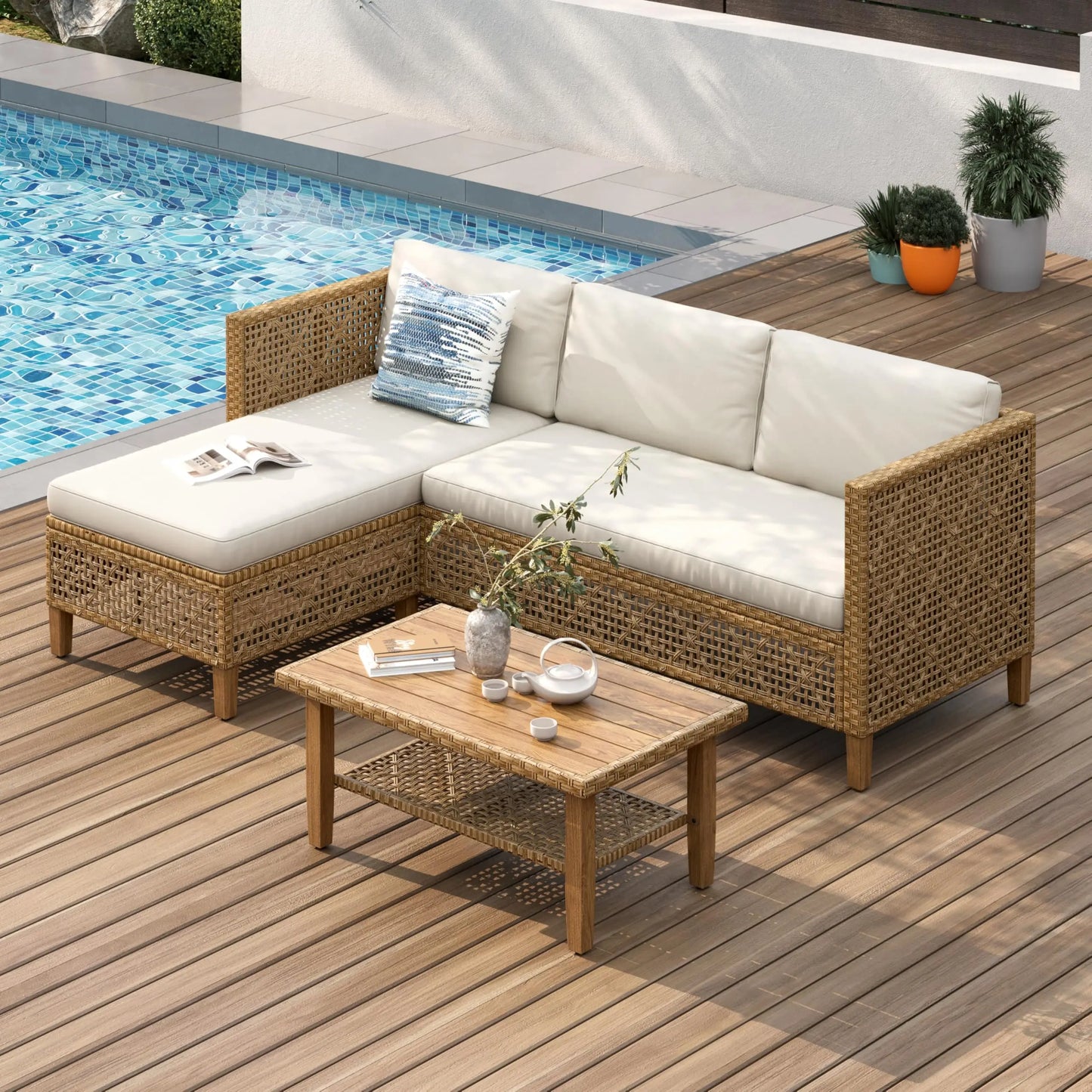 Contemporary Outdoor Sectional Wicker Patio Sofa Set