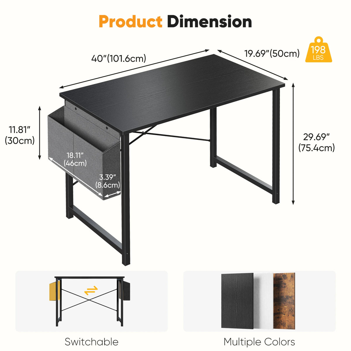 JHK Wooden Computer Desk With Metal Frame And Storage Bag