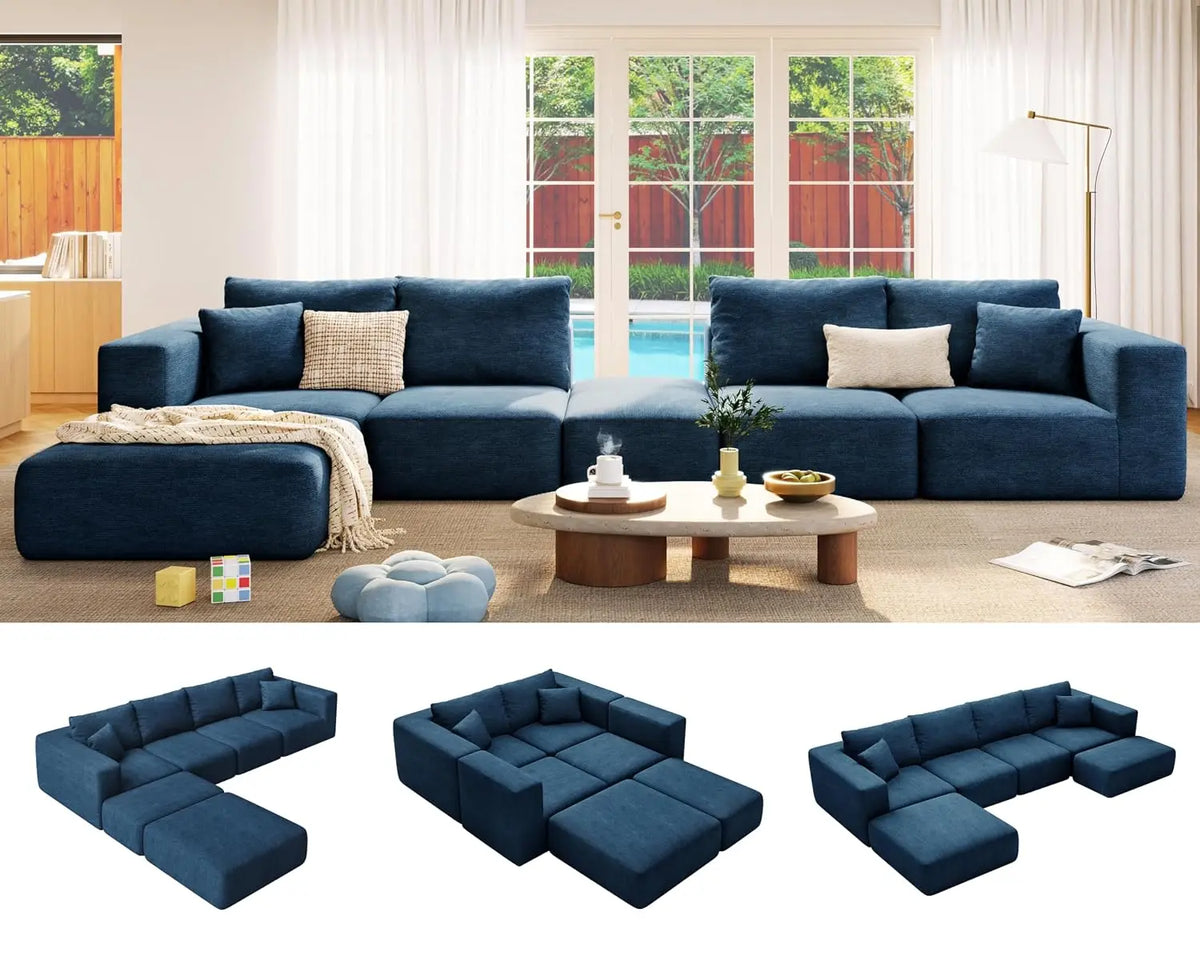 150" Modular Sectional Sofa, Extra Deep 6 Seater, Plush Comfy Cloud Couch, Flexible Layout, No Assembly, Chenille, Custom