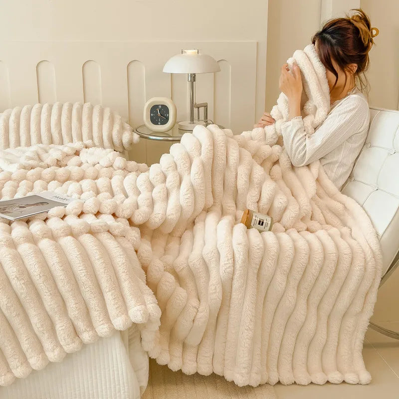 Luxurious Faux Rabbit Fur Blanket for Couch and Bed
