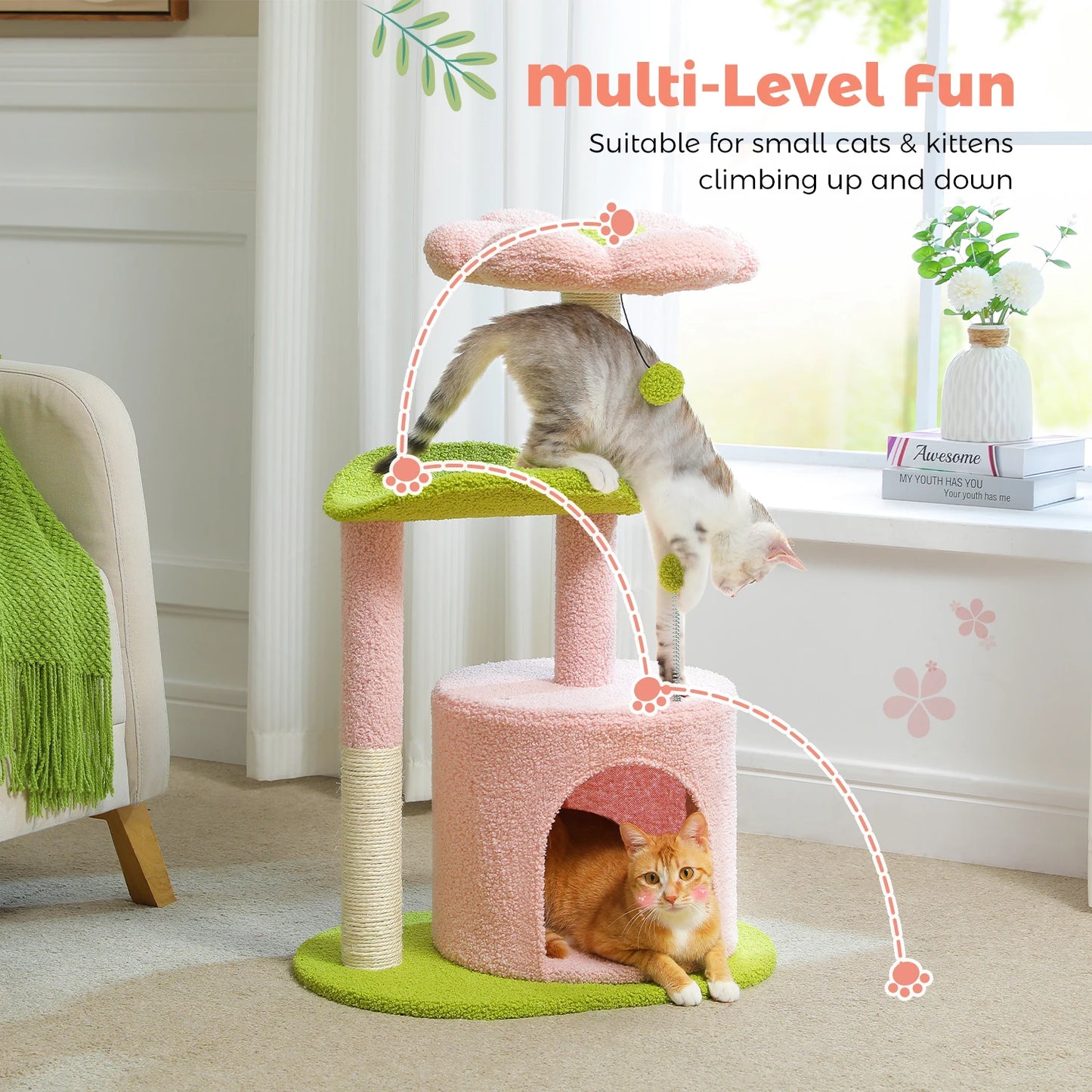 PEQULTI Flower Cat Tree for Indoor Cats With Plush Perches