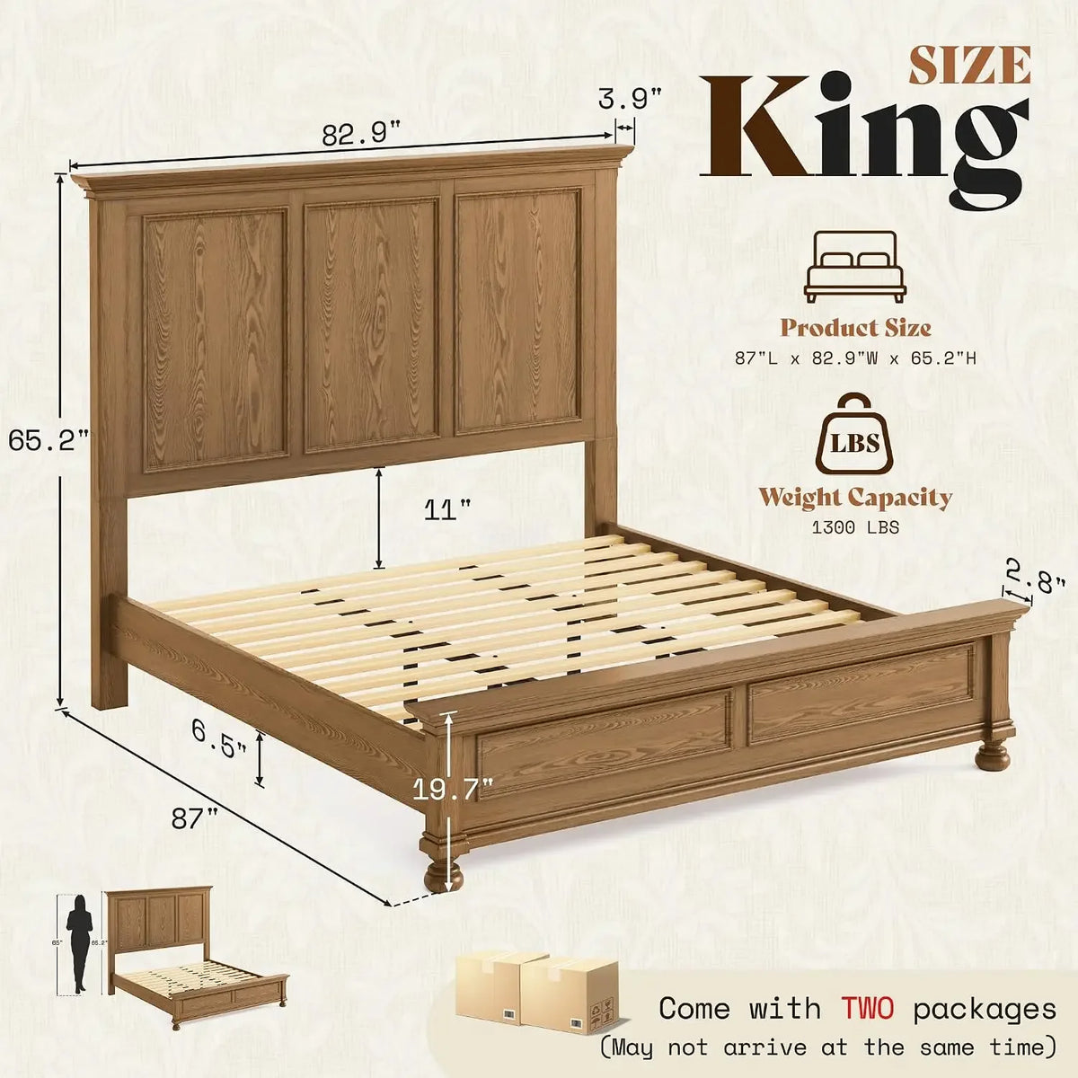 Solid Wood King Bed Frame With Modern Bedroom Headboard Furniture
