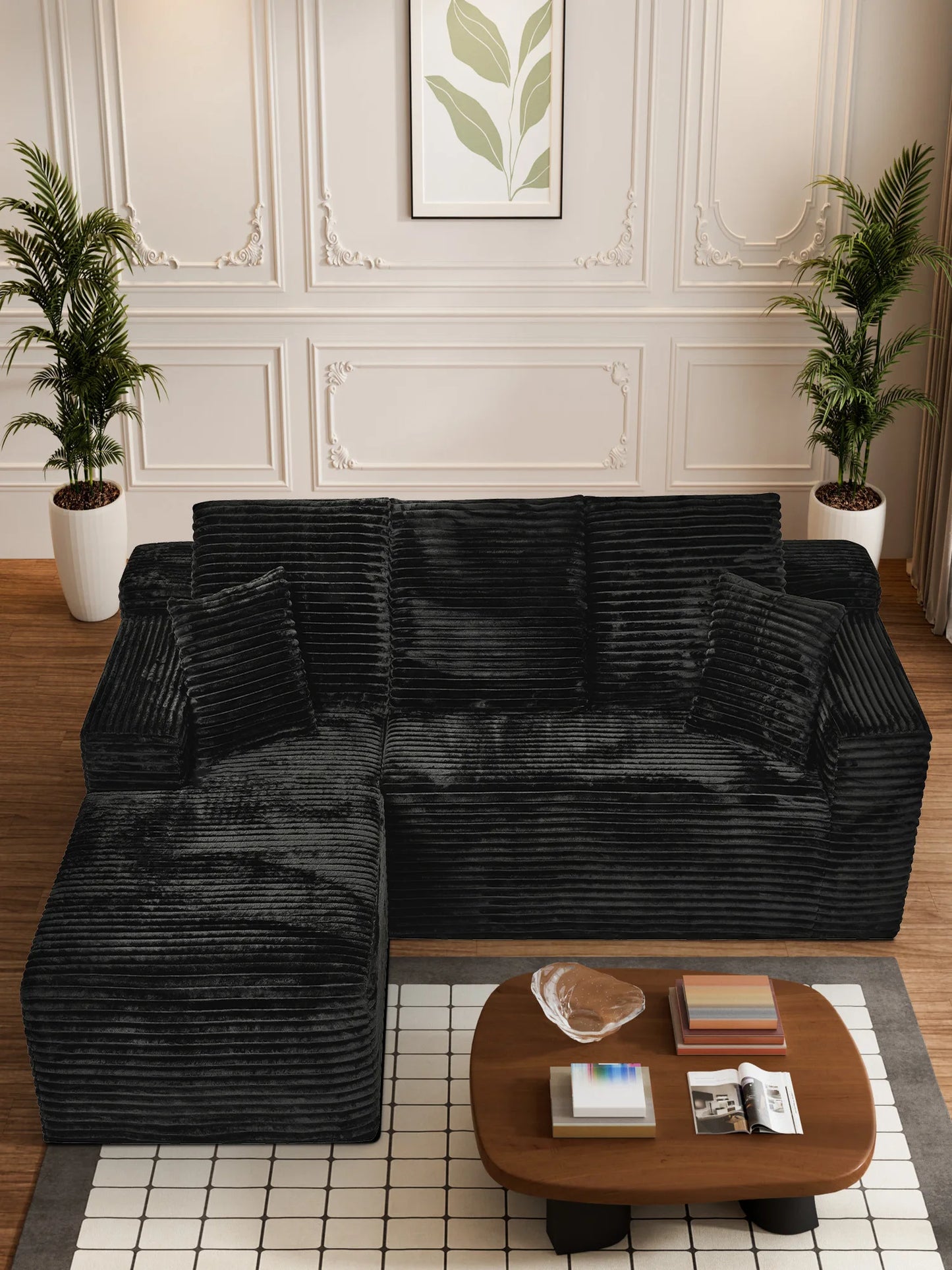 L-Shaped Corduroy Recliner Sofa With Chaise Deep Seat Modular Sectional