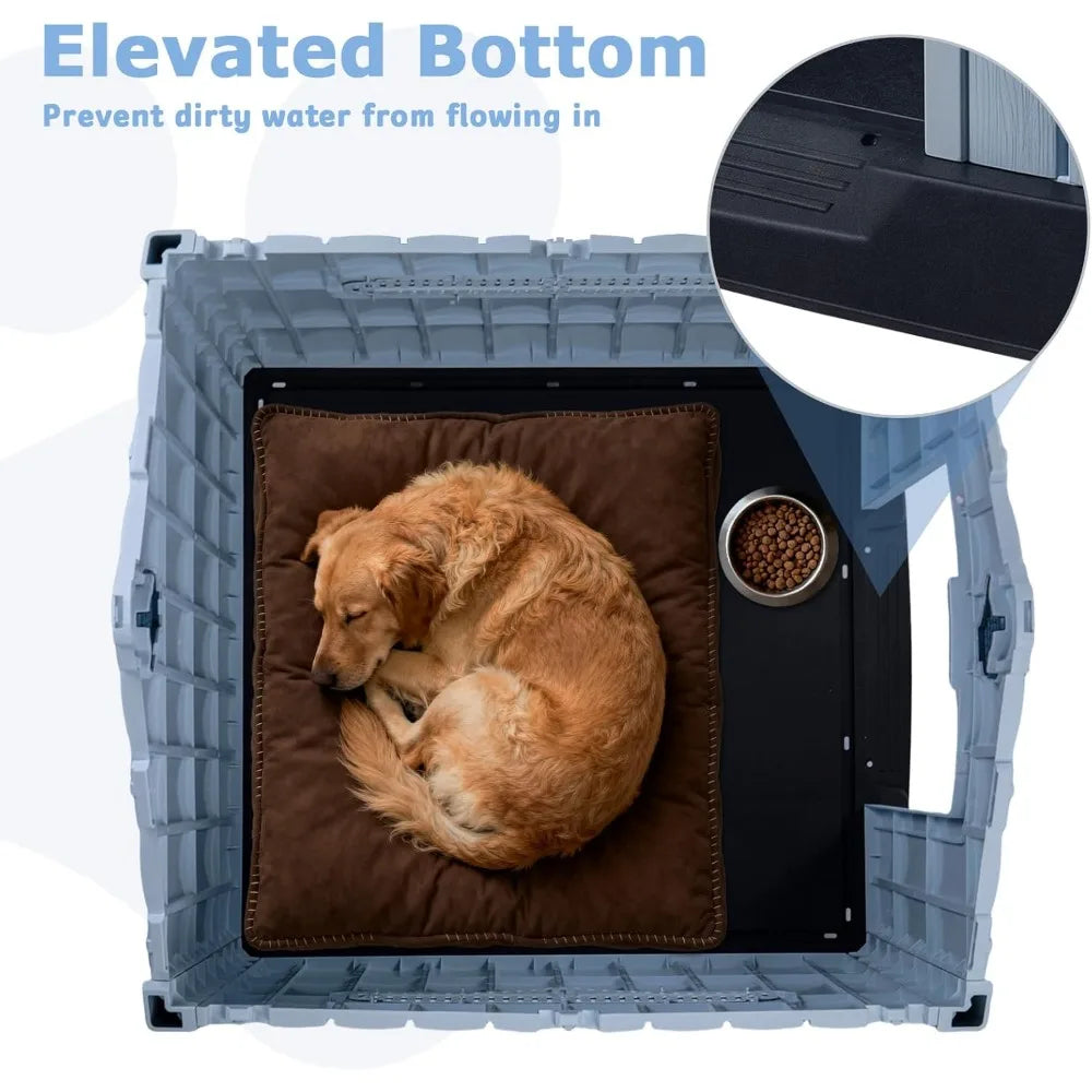 PUKAMI Weatherproof Plastic Dog House With Ventilated Outdoor Shelter