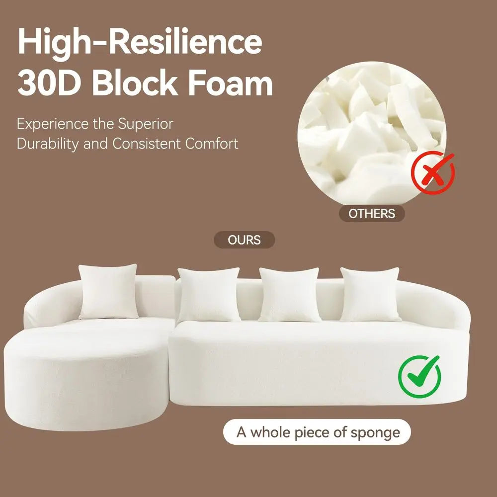 Boneless Curved Couch, L Shaped 4Seater Cloud Couch with Deep Seat Chaise, Oversized Curved Sofa, Chenille Modular Sectional Co