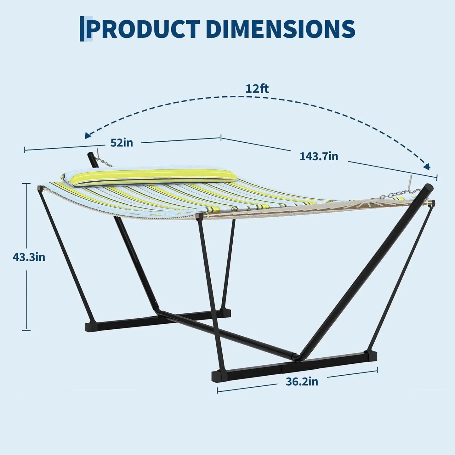 Heavy Duty Double Hammock With Stand Pillow 450lbs Capacity