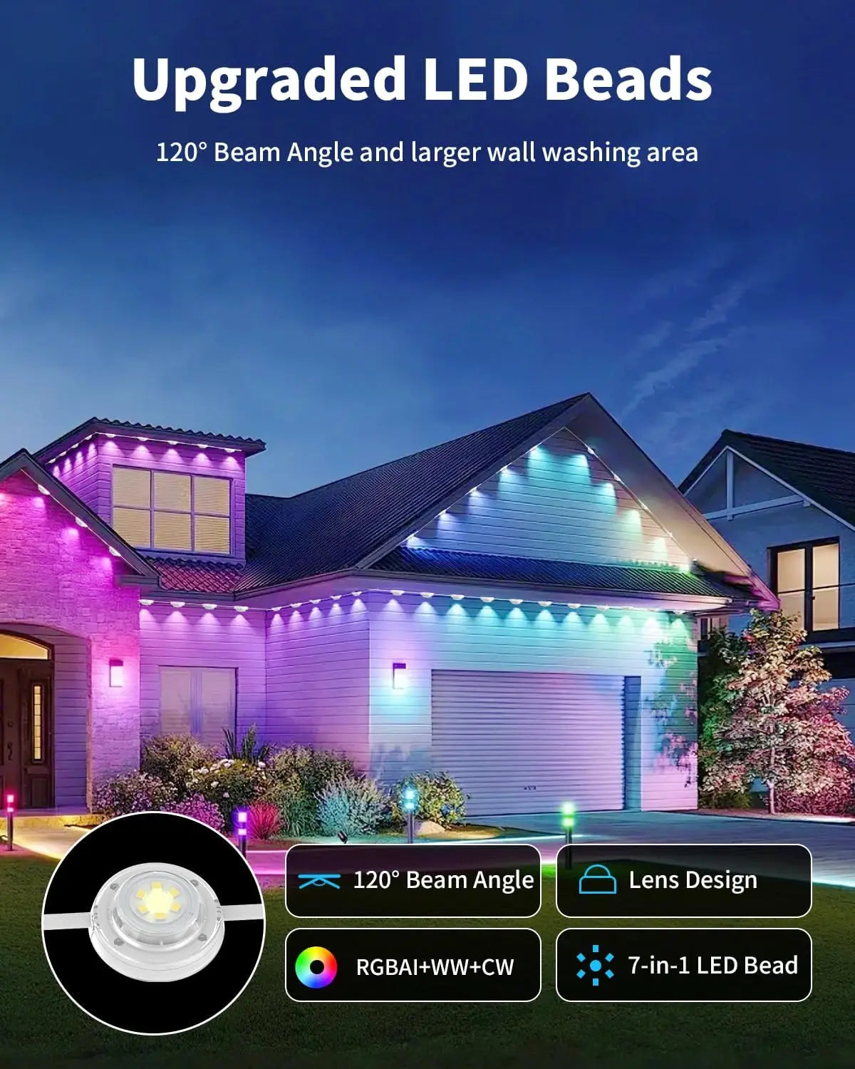 Permanent Outdoor Lights Pro LEDs Beam Angle Smart Decor DIY Scene Modes IP65 Waterproof Voice Control Christmas House Lighting