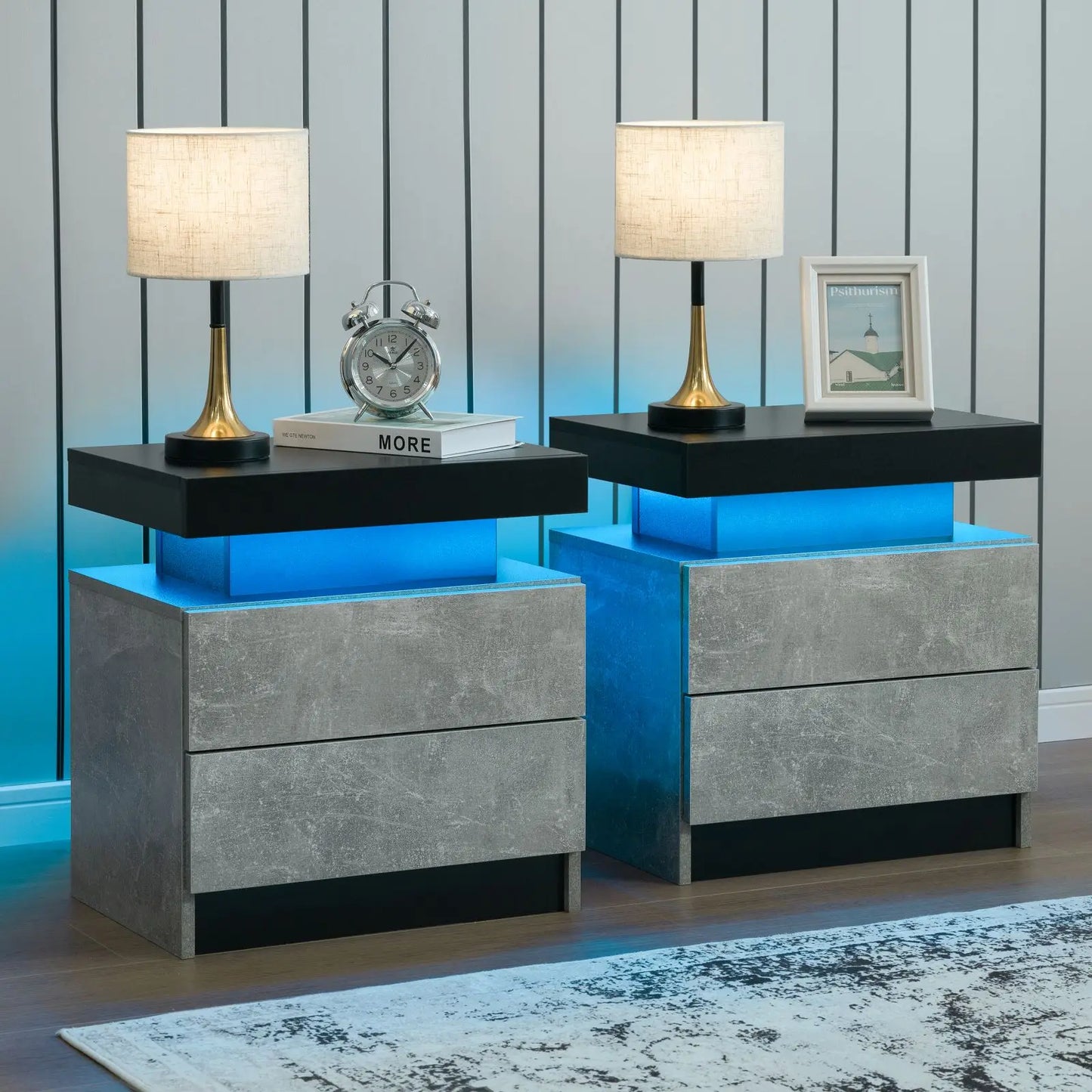 Cubehom Modern Minimalist Nightstand Set With LED Lights