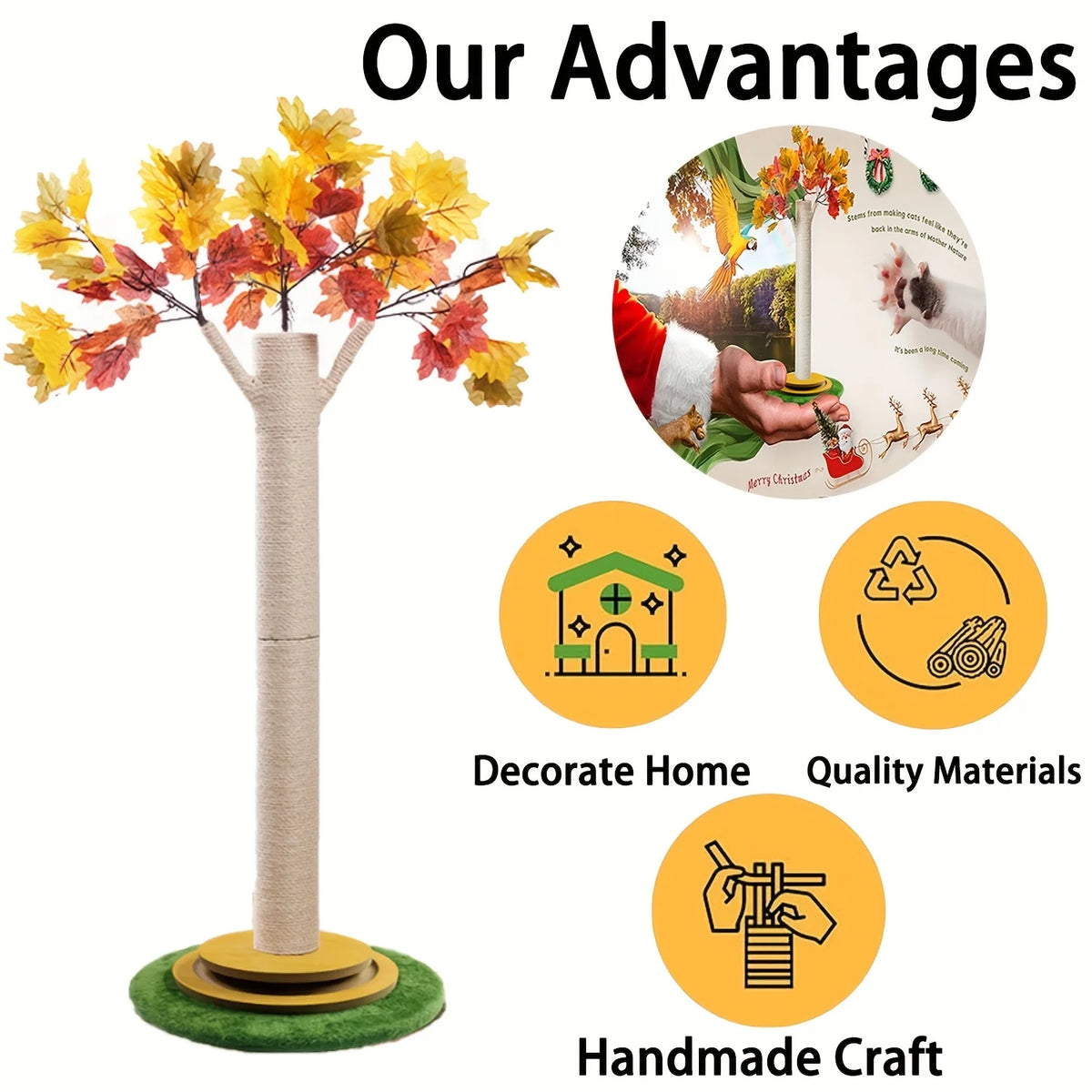 Cat Scratching Post, Maple Leaf Cat Scratching Board, Suitable for Indoor Adult Cats and Kittens, with a Stable Base, Sisal Rope, Interactive Toys, and Cat Gifts, Cat Scratching Board