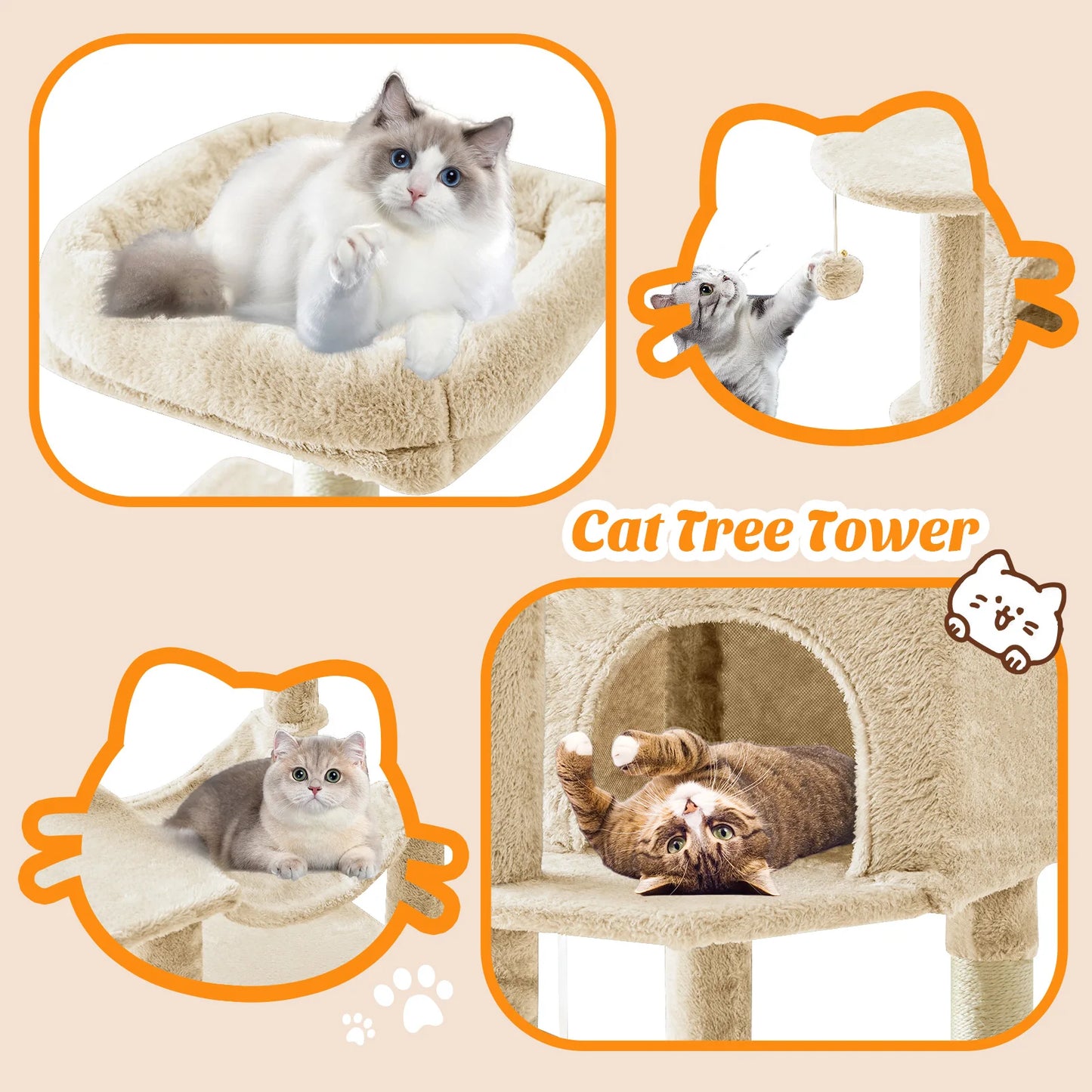 MCQ Four Tier Cat Tree Tower With Sisal Scratching Posts