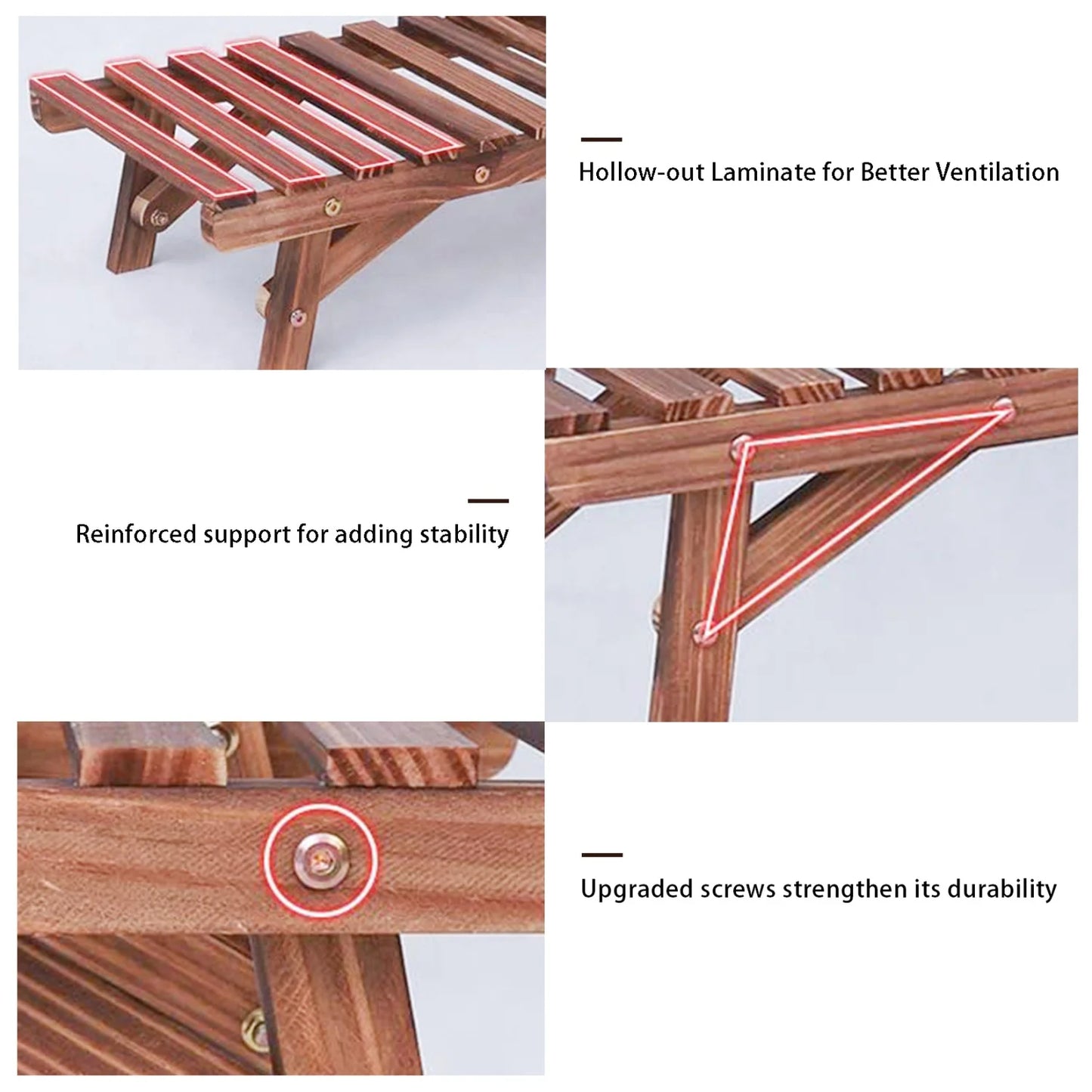 3 Tier Wood Plant Shelf For Balcony And Living Room