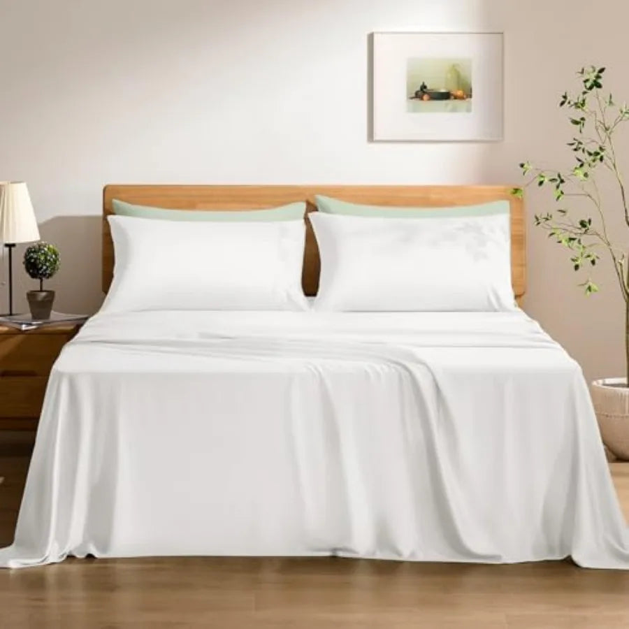 Luxury Cooling Sheet Set - 100% Viscose from Bamboo, 4-Piece Bedding Set Size - 18" Extra Deep Pockets, Oeko-Tex Certified, Sil