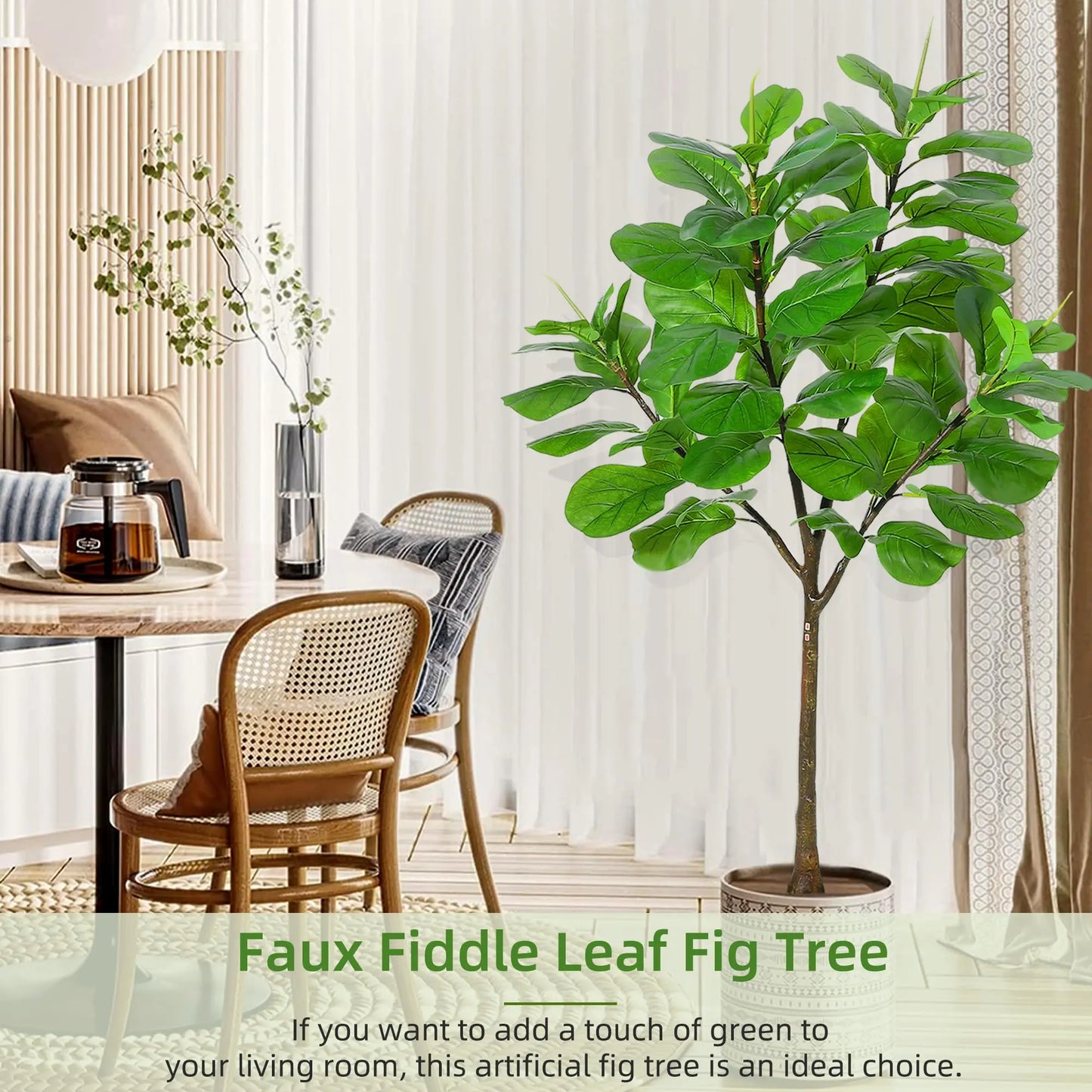 Studyset Fiddle Leaf Fig Artificial Tree 5.8ft Tall 65 Leaves