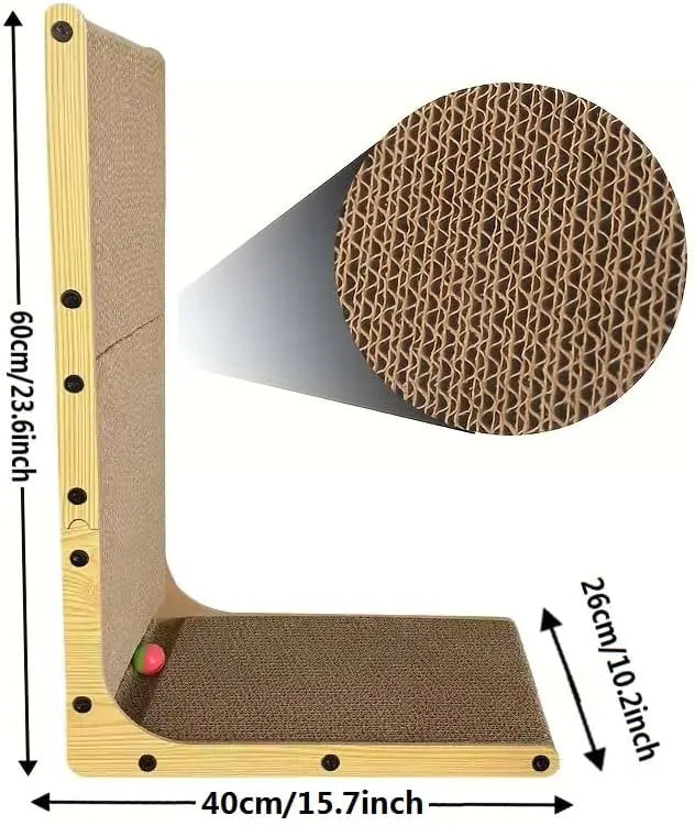 L Shaped Cat Scratcher 23.6 Inch Vertical Scratching Board Wall Mounted Durable Cardboard Scratch Pad with Ball Toy Protects