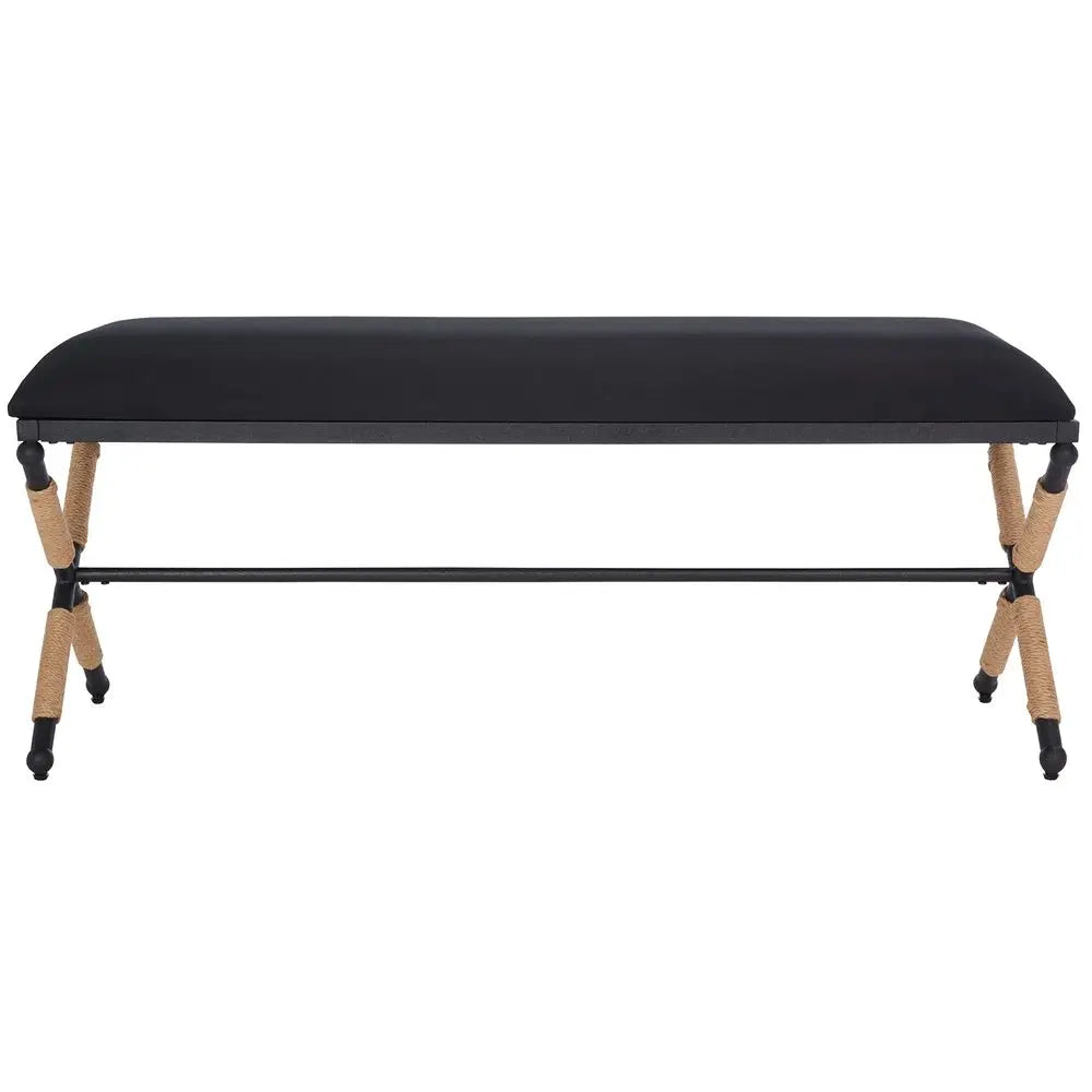 Couture Collection Carmelo Coastal Black Linen Hemp Wrapped Bench