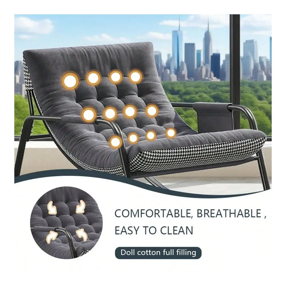 Oversized Double Rocking Chair With Cushions, Modern Patio Rocker With Armrests, Indoor Outdoor Lounge Rocker Chair For Porch,