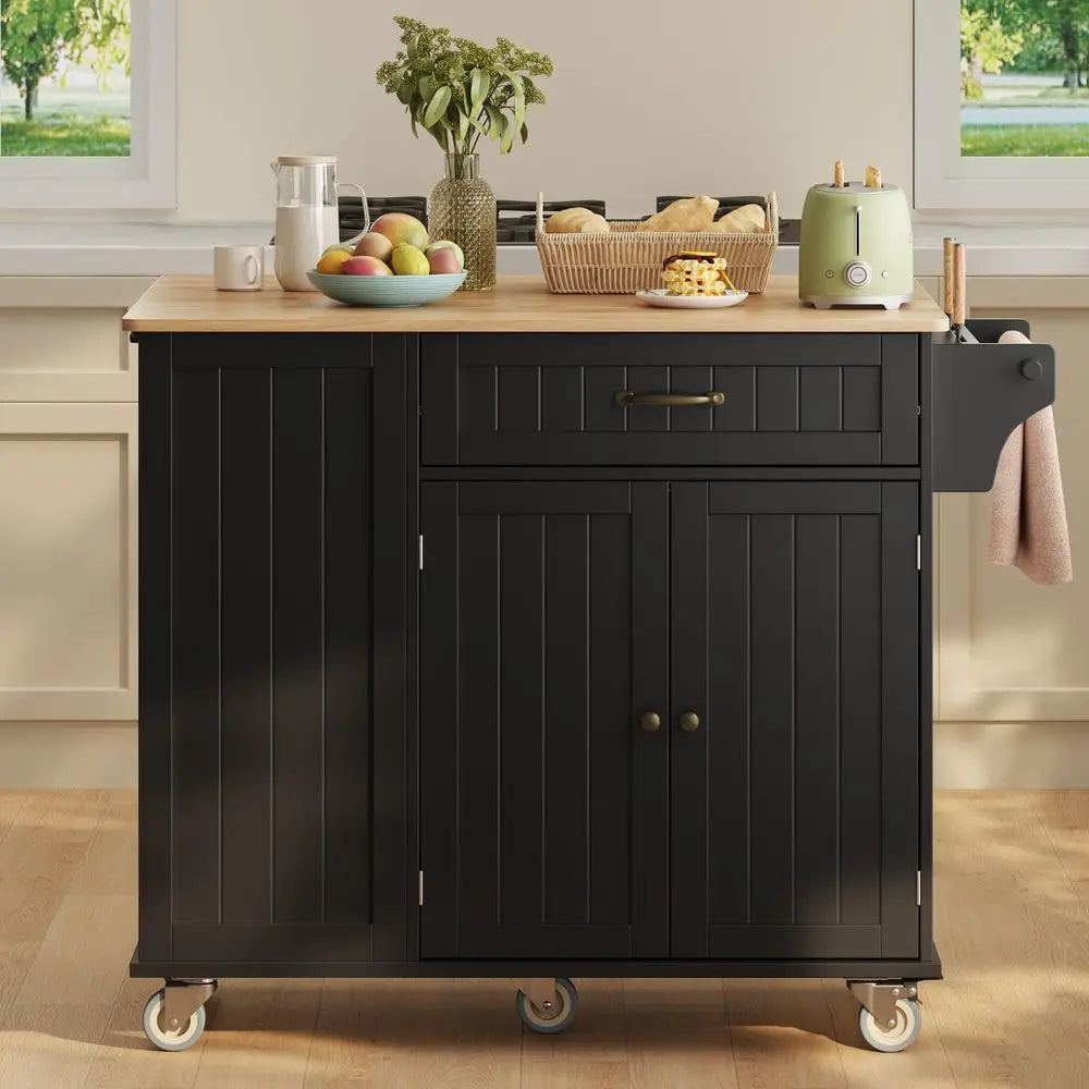 YTYIN Kitchen Island With Storage And Drop Leaf Top