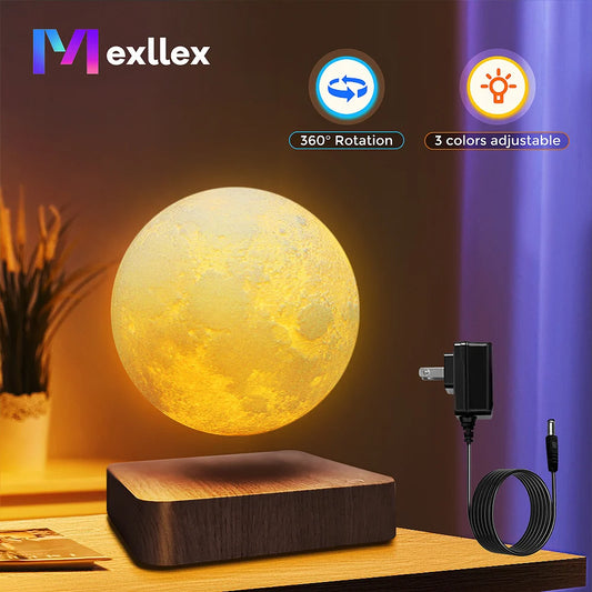 Mexllex Magnetic Floating Moon Lamp With Wooden Base LED Night Light