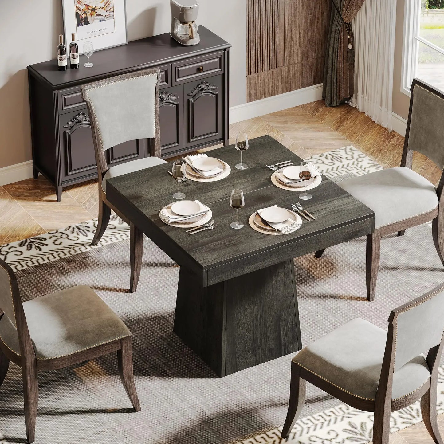 Tribesigns Square Dining Table for Four Modern Farmhouse Kitchen