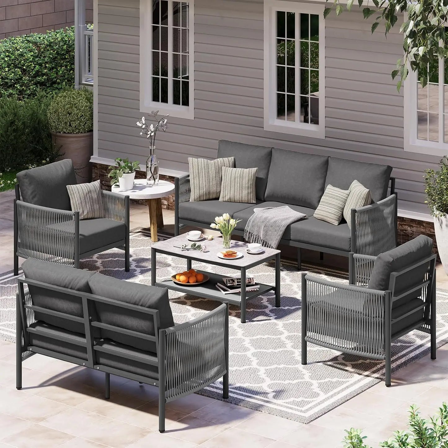 Aluminum Outdoor Patio Furniture Set With Dual Layer Coffee Table