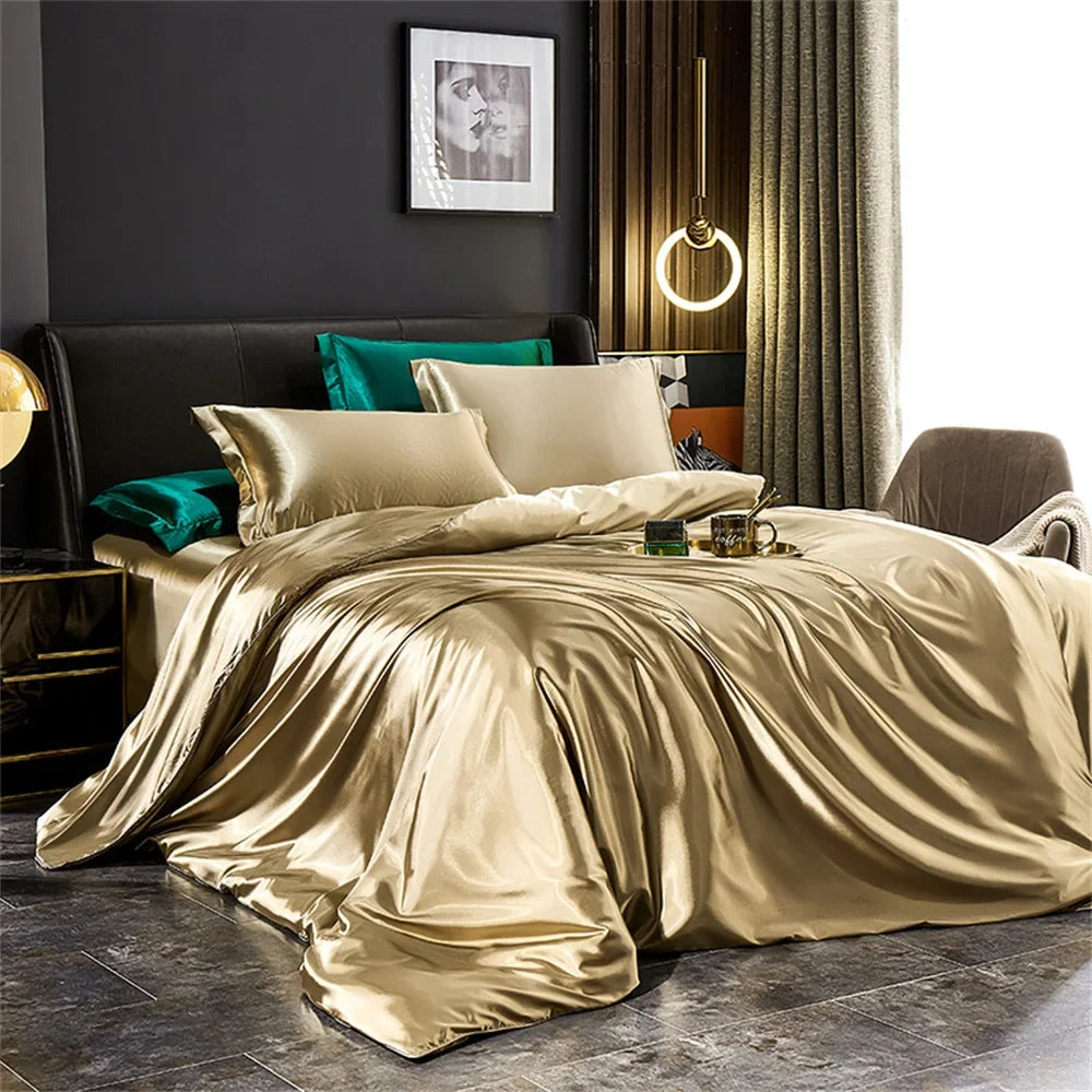 CARA CARLE Solid Silk Bedding Set With Duvet Cover Pillowcases