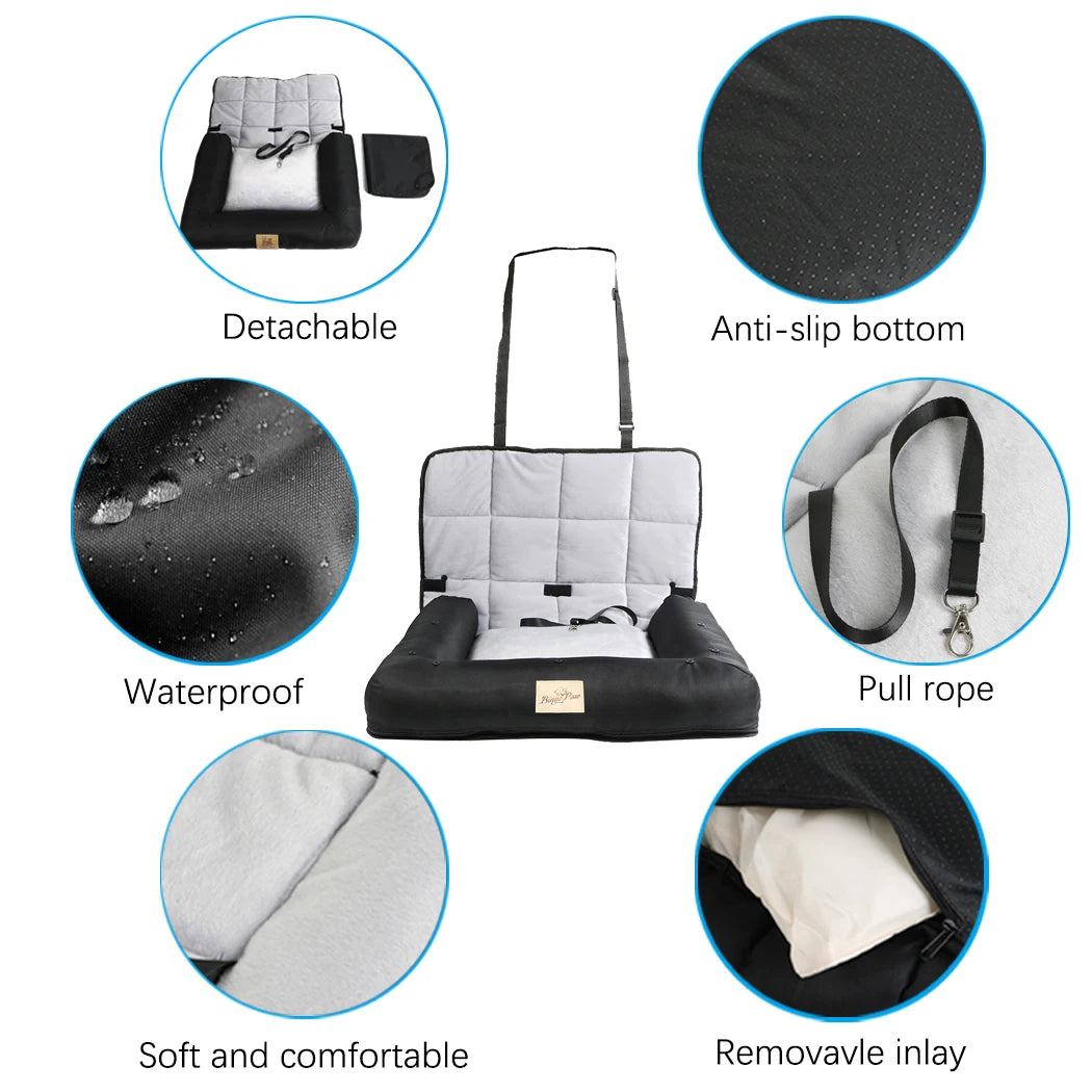 Bingopaw Waterproof Dog Car Seat Bed Removable Pad Safety Belt