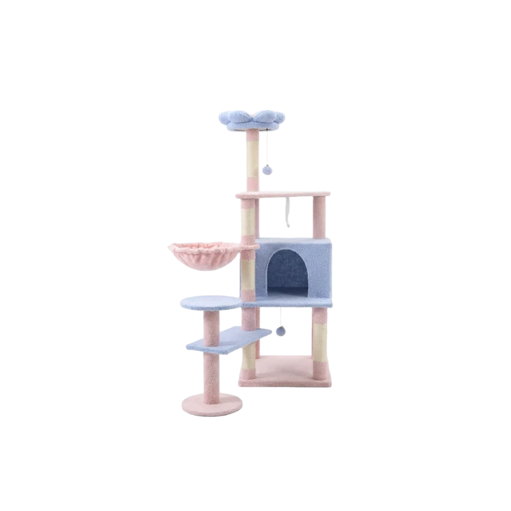 71 Inch Flower Cat Tree, Multi Level Cat Tower Indoor Cats with Large Condo, Removable Flower Cushion, Soft Hammock Pet Products