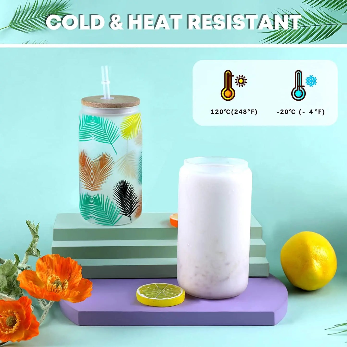 HTVRONT Sublimation Glass Tumblers With Bamboo Lid