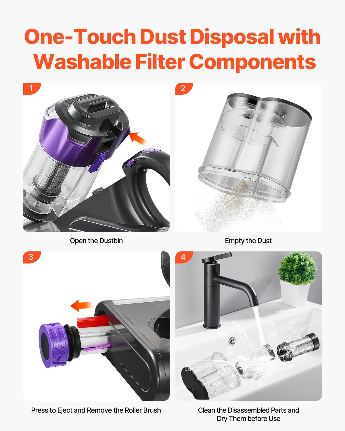 Mattress Vacuum Cleaner 18KPa Suction Dual Dust Bin HEPA Filter