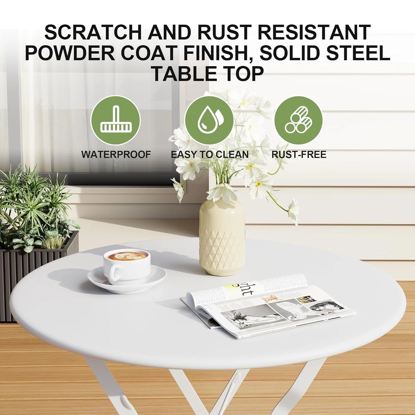 TWISTER.CK 3-Piece Patio Bistro Set Space-Saving Folding Table and Chairs