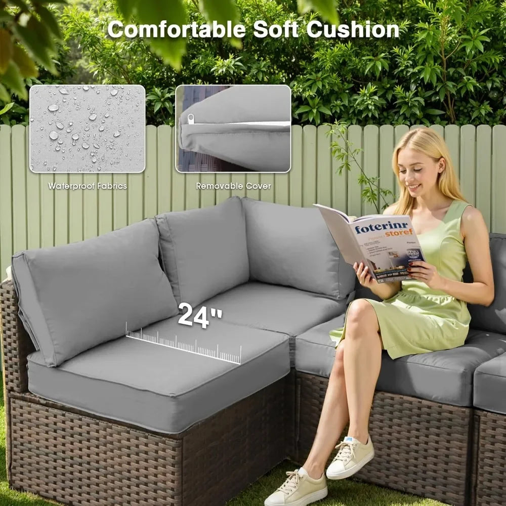Outdoor Rattan Sectional Sofa Set With Fire Pit Table