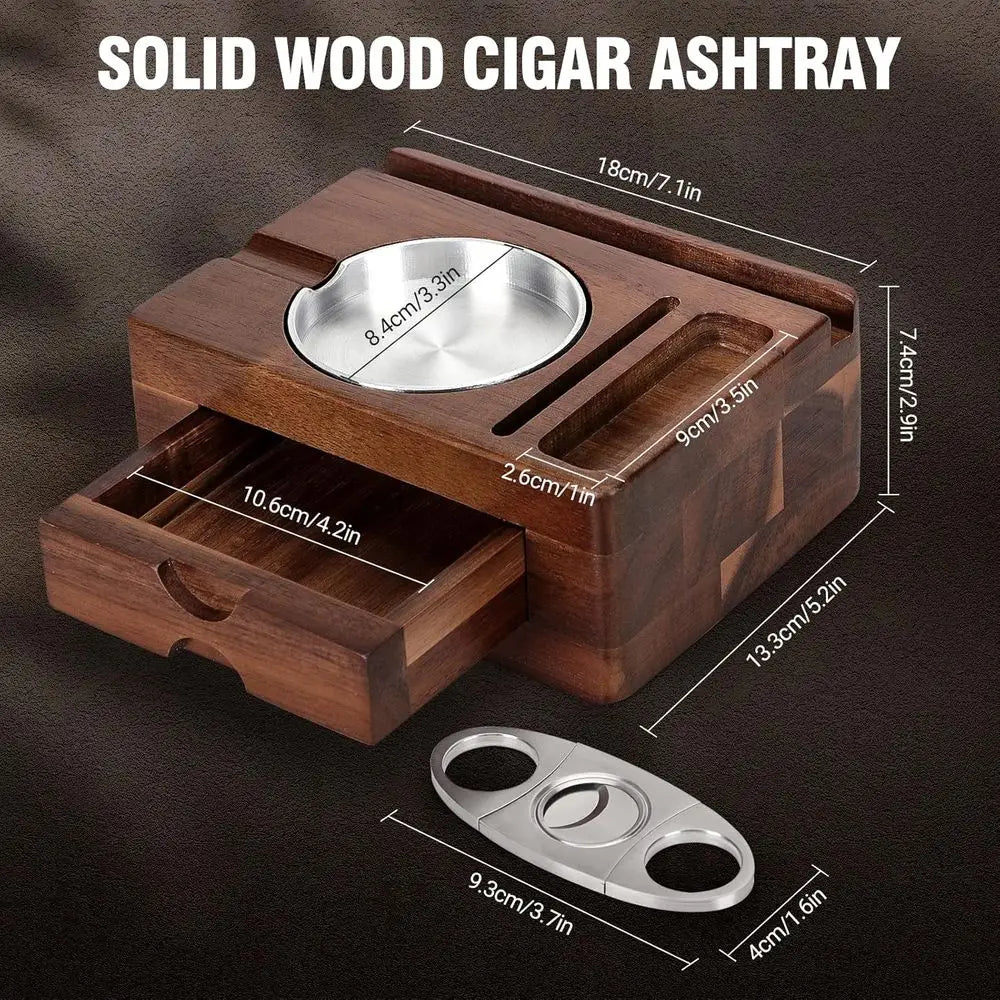 Cigar Ashtray, Wooden Ashtrays with Cigar Cutter, Tablet Holder, Cigar Holder, Accessories Der and Lighter Slot, Home Bar Outdoo