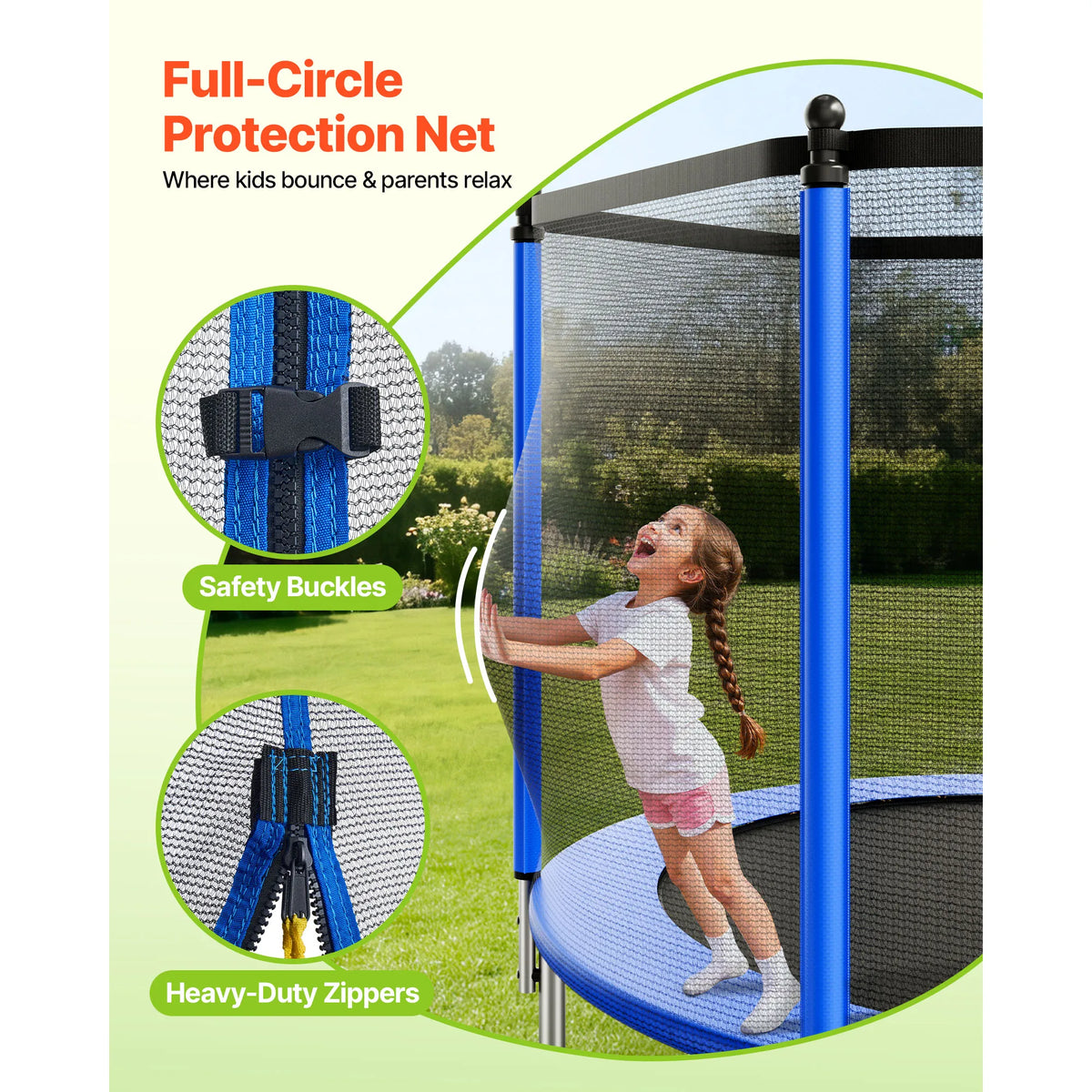 SucceBuy Outdoor Trampoline 8/10/12/14/15/16FT Round  Trampoline with Enclosure Net Anti-Rust Backyard Trampolines for Kid Adult
