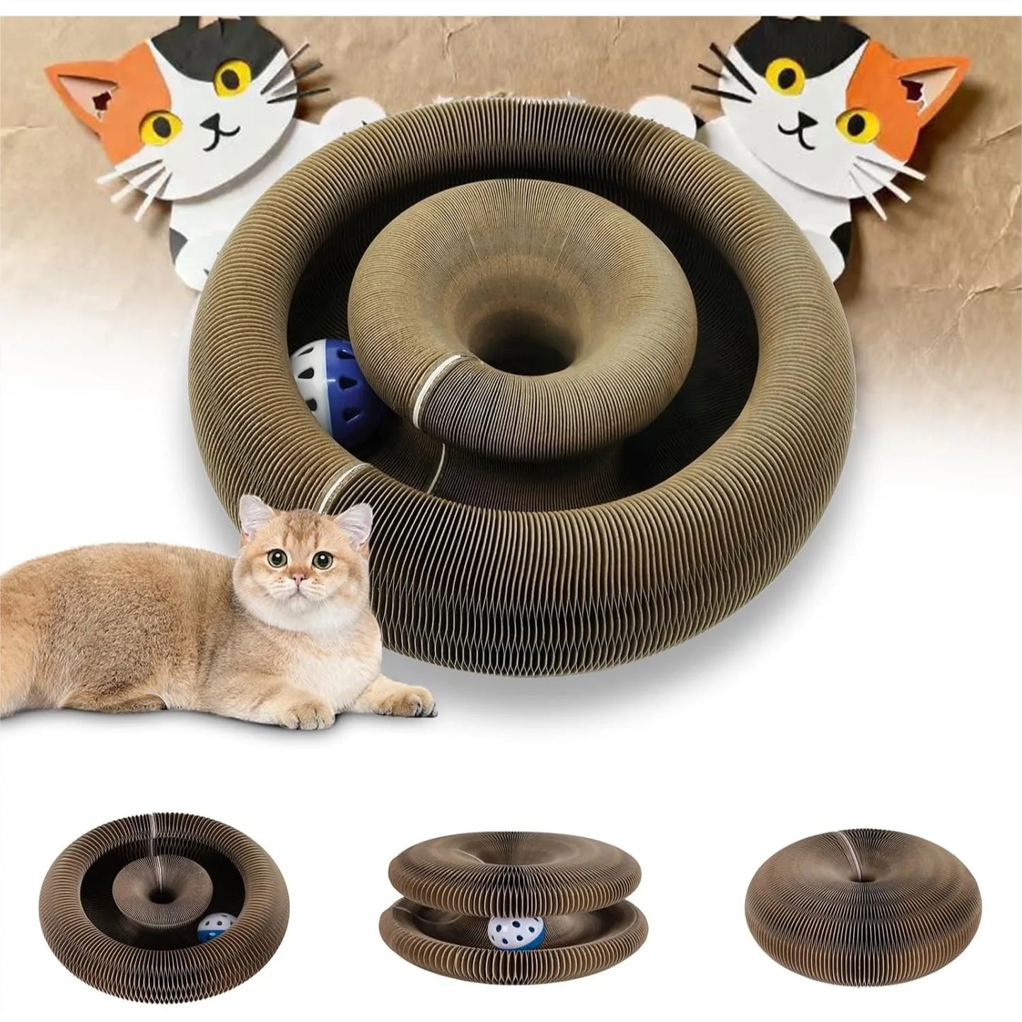 Magnetic Connectable Cat Scratcher Toy, Extra-Thick Large Cardboard Scratching Board with Bell Ball for Indoor Cats & Kittens