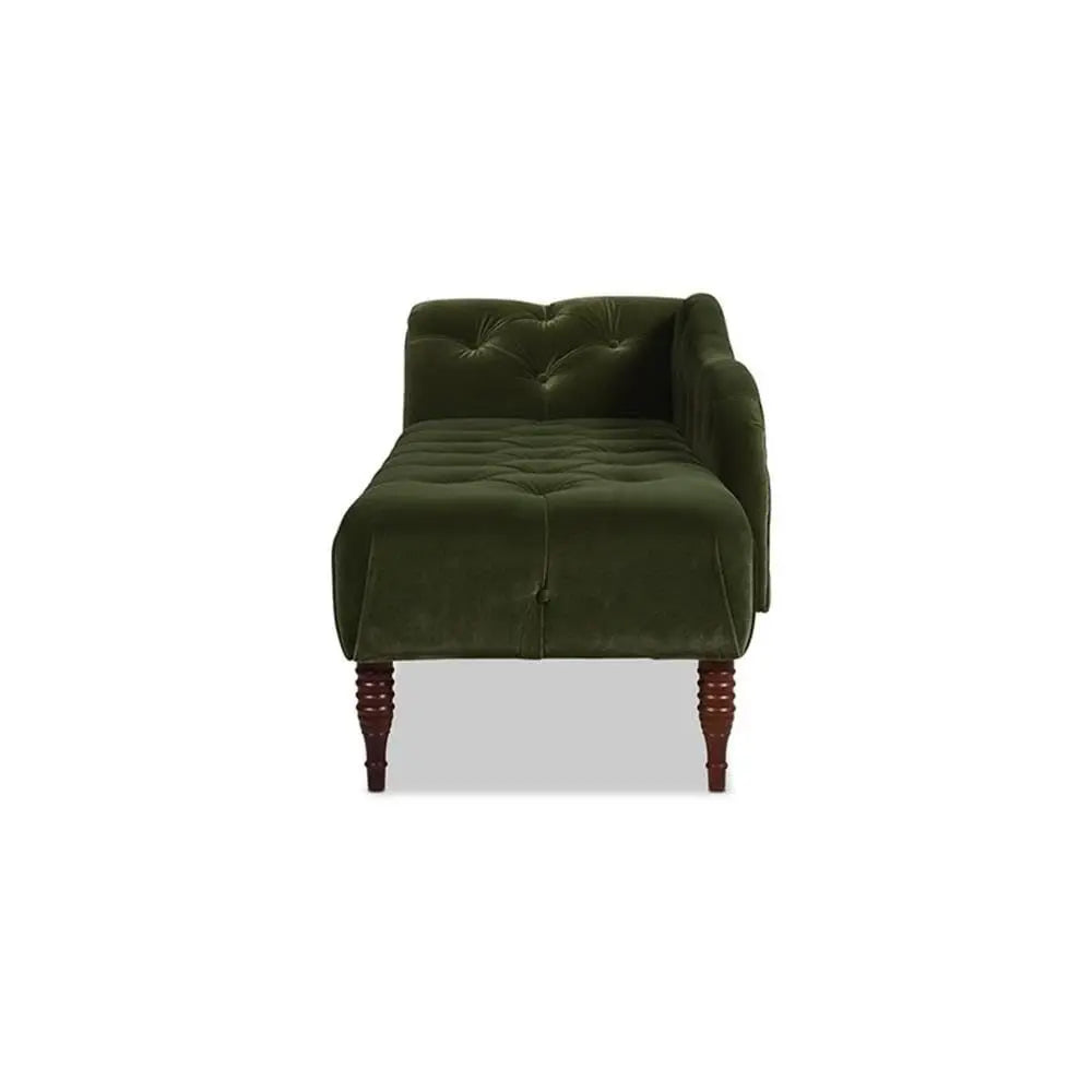 Row Tufted Roll Arm Chaise Lounge, Olive Green Velvet Upholstery, 66 L x 29 W x 30 H, KilnDried Birch Wood Frame, Medium Firm S