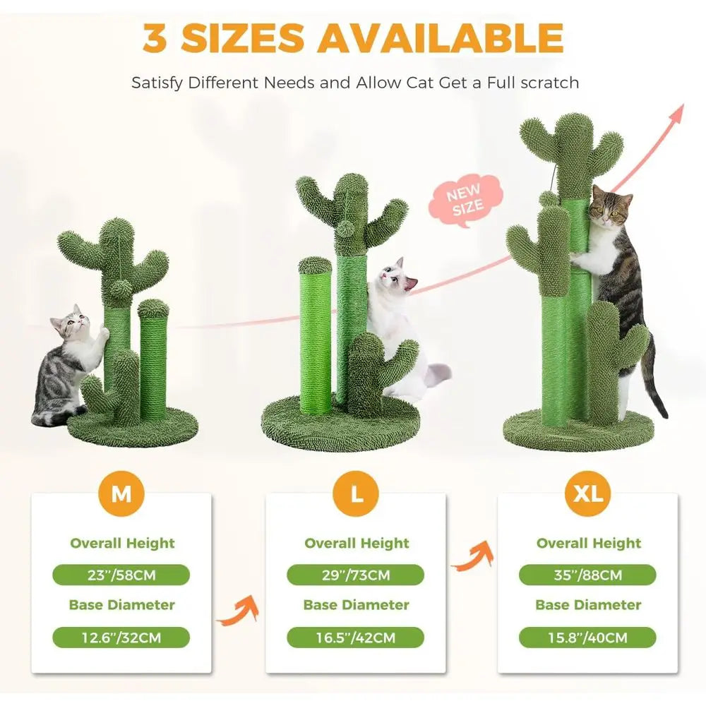 Road Cat Scratching Post Cactus Cat Scratcher with 3 Scratching Poles and Dangling Ball Large 27 Inches