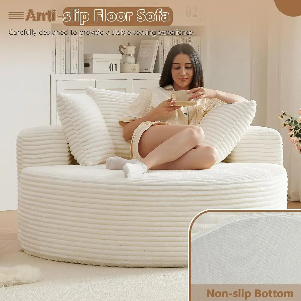 Oversized Round Corduroy Lounge Chair With Deep Cloud Seat