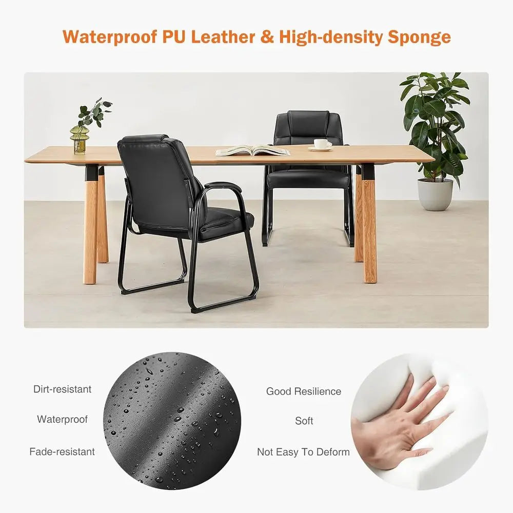4-Piece Comfortable Office Chair Set, Stationary, Padded Arms, Ideal for Home, Office, and Elderly Use, Deep Black