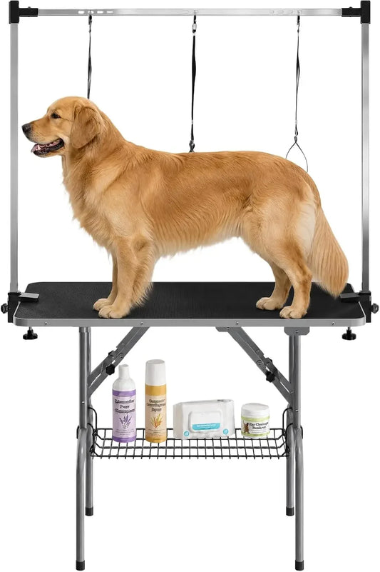 Garvee Foldable Dog Grooming Table With Adjustable Arm And Storage