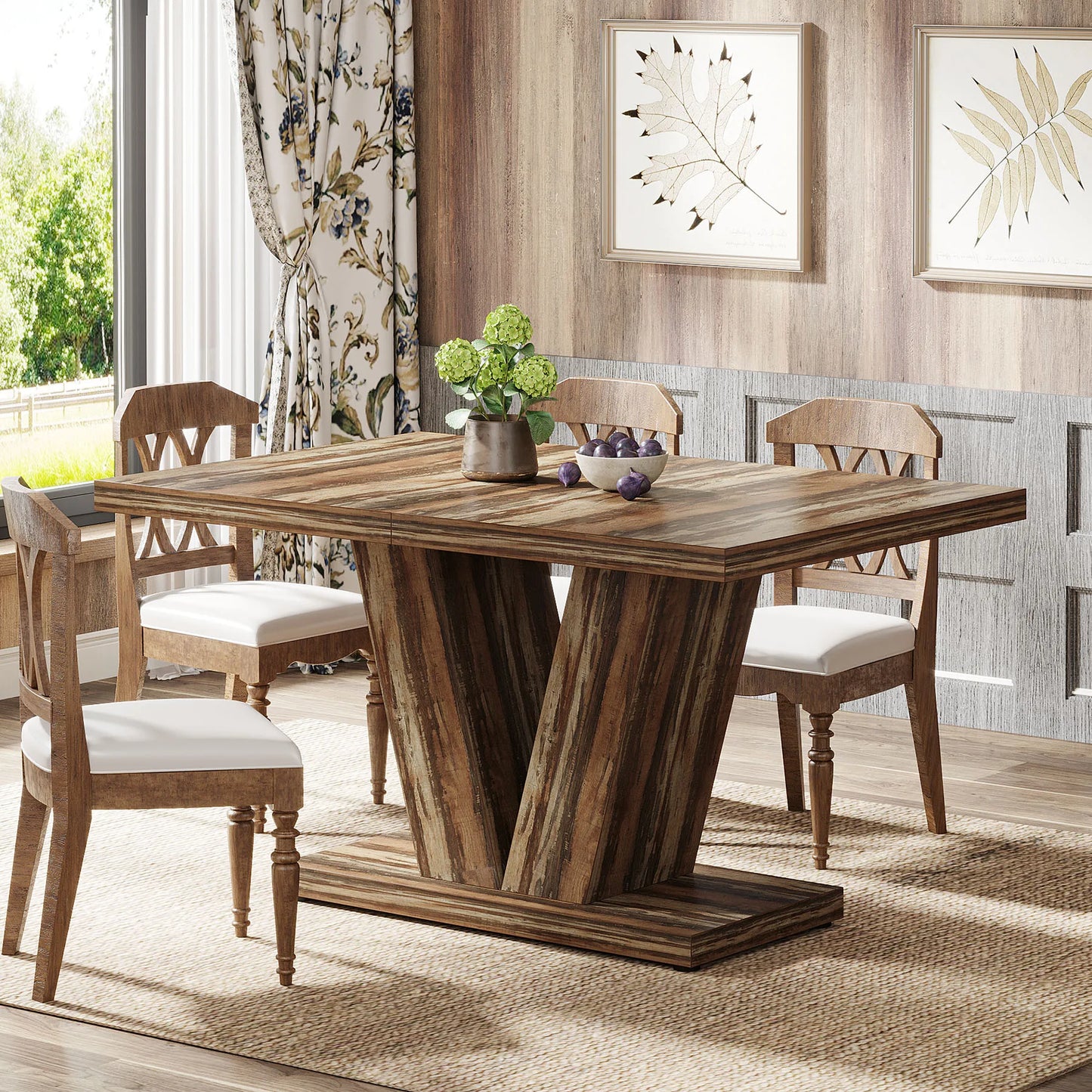 Tribesigns 47-Inch Dining Table for 4-6, White Kitchen Dinner Table with Heavy Duty Pedestal, Farmhouse Wooden Eating Table